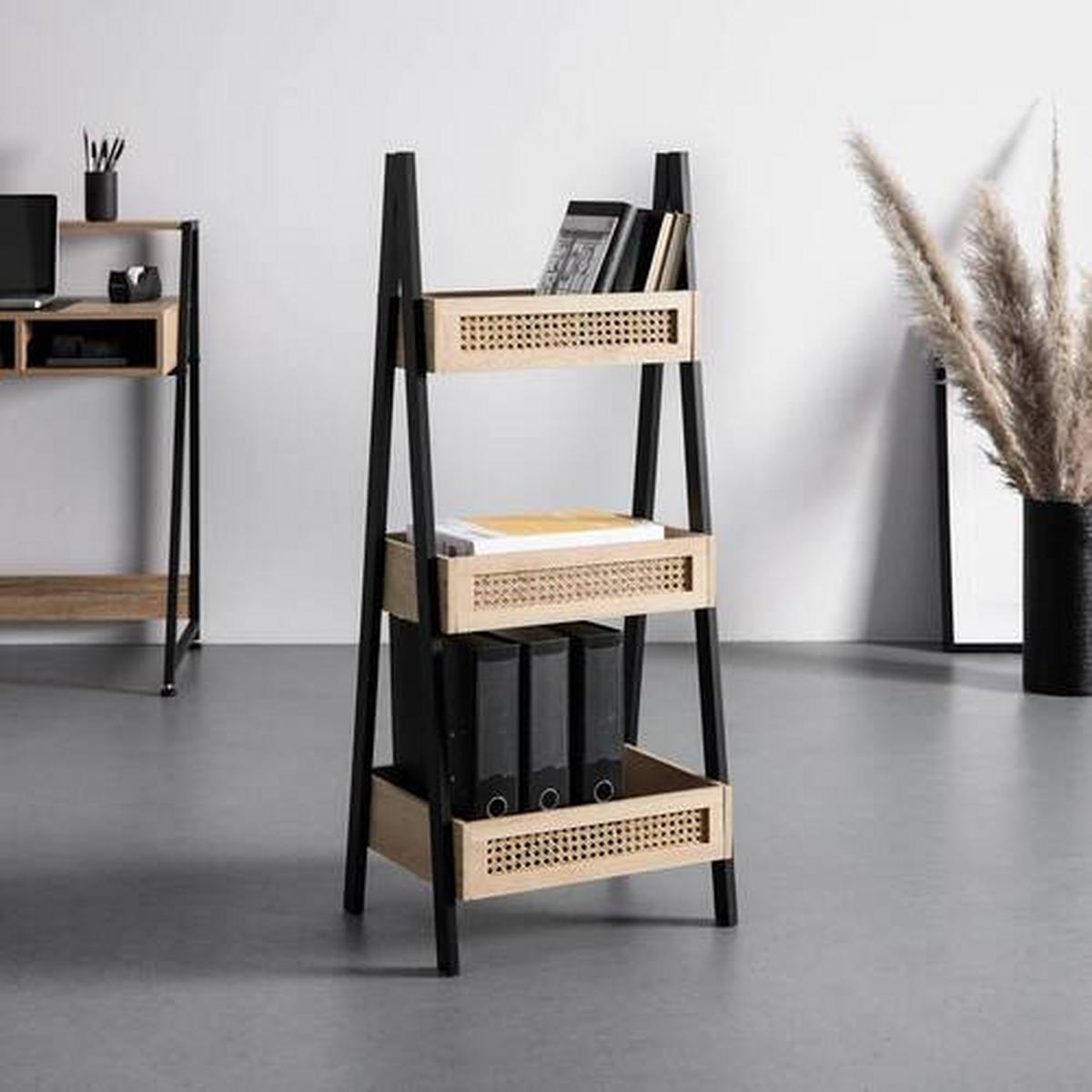 Regál DENIS - čierna/prírodná farba, Modern, drevo/kompozitné drevo (45/110/35cm) - Bessagi Home