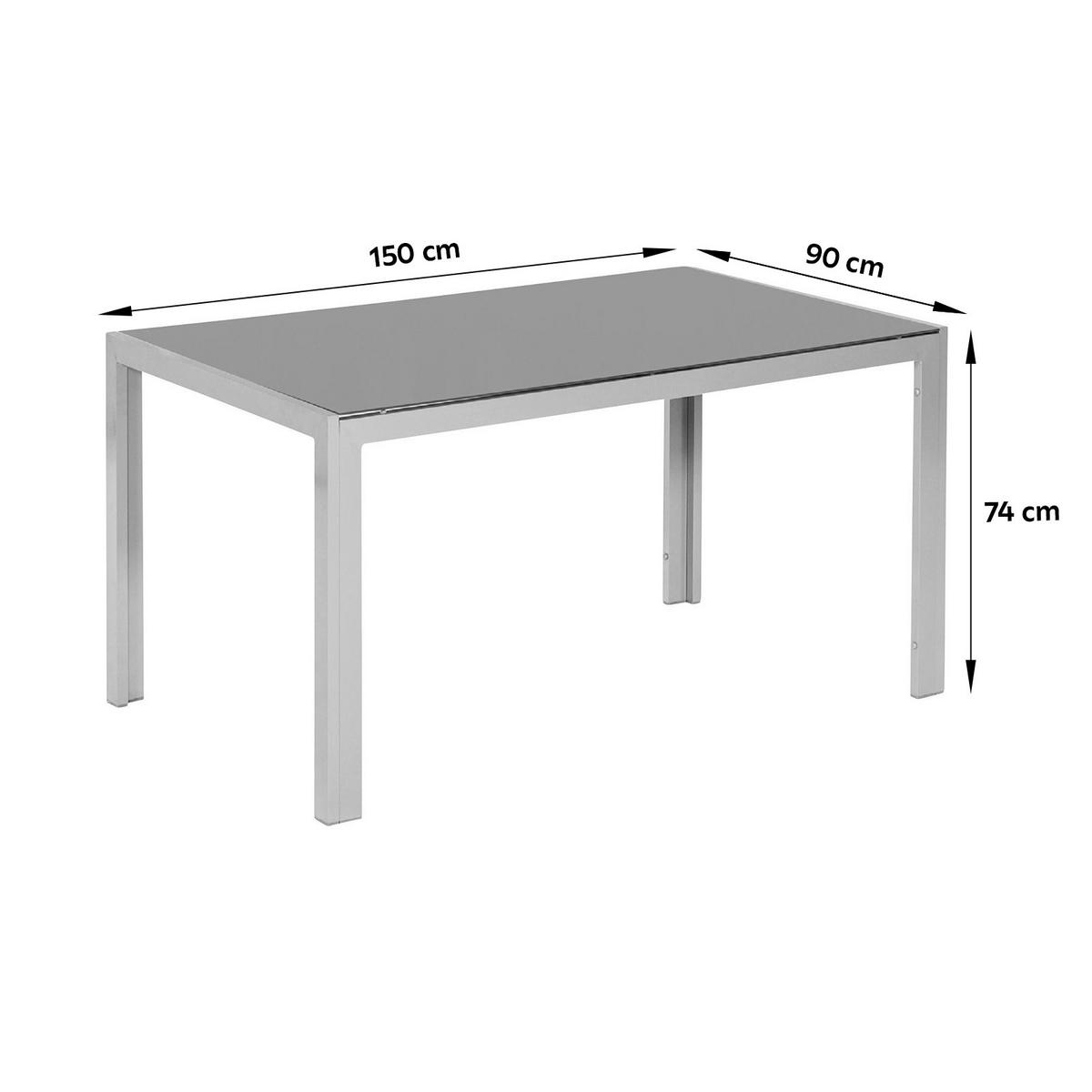 Gartentisch Aluminium/Glas L 150 cm - Silberfarben, MODERN, Glas/Metall (150/90/74cm) - Gardenson
