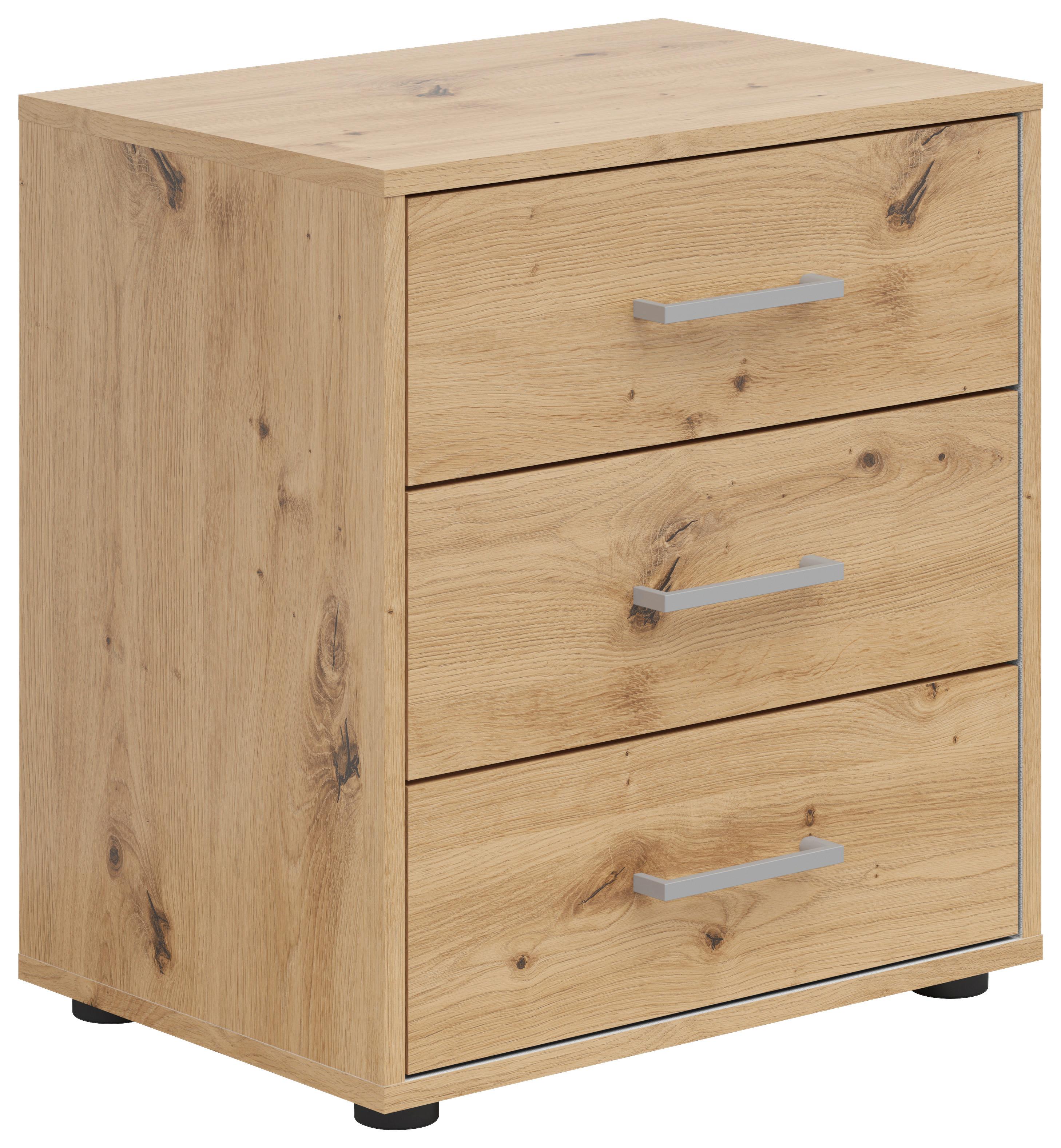 Nachtkästchen Smart 3 Eiche Artisan H: 54 cm - Grauweiß/Schwarz, Basics, Holzwerkstoff (50/54/35cm)