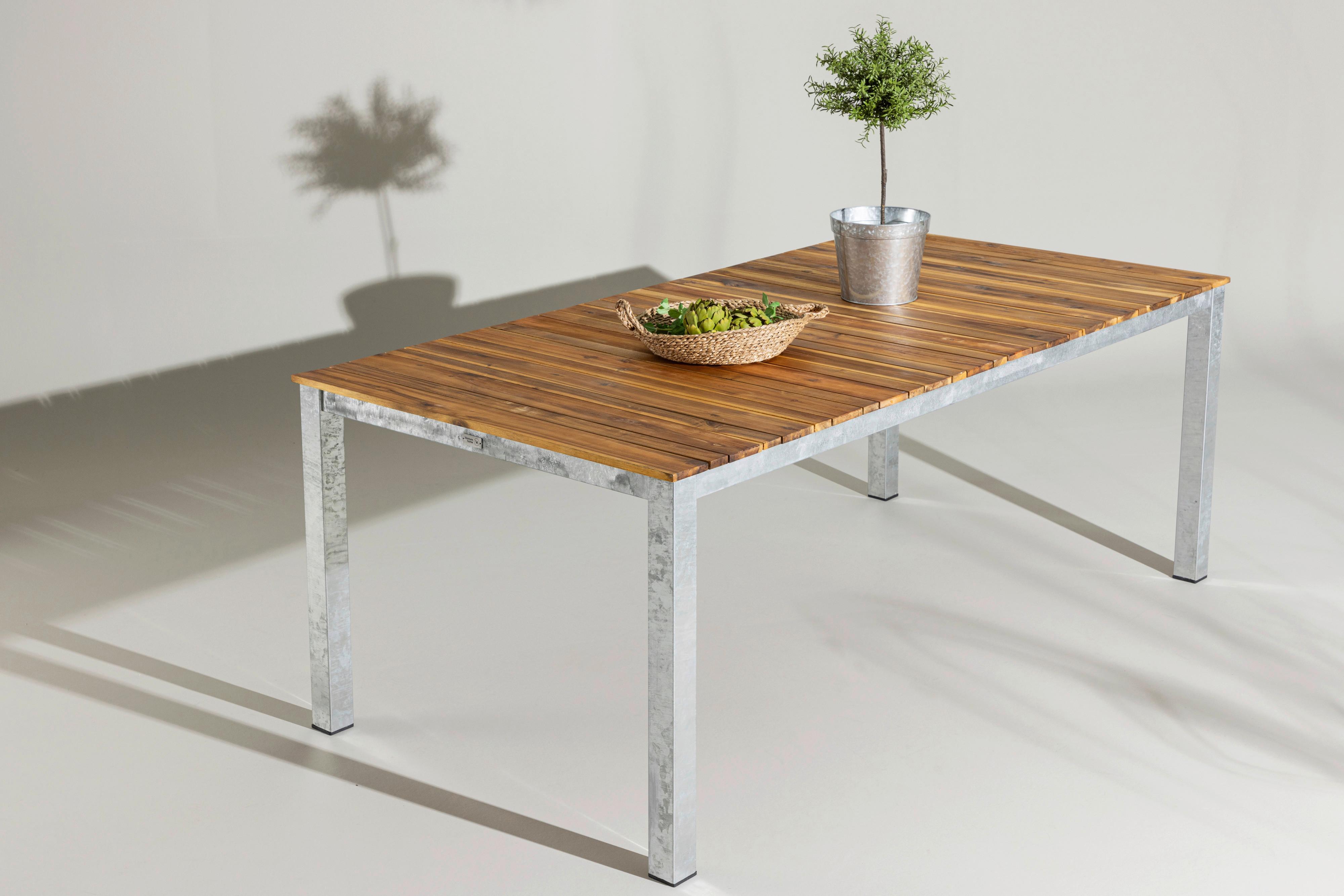 Gartentisch Zenia - Zinkfarben/Akaziefarben, KONVENTIONELL, Holz/Metall (200/100/74cm) - Gardenson