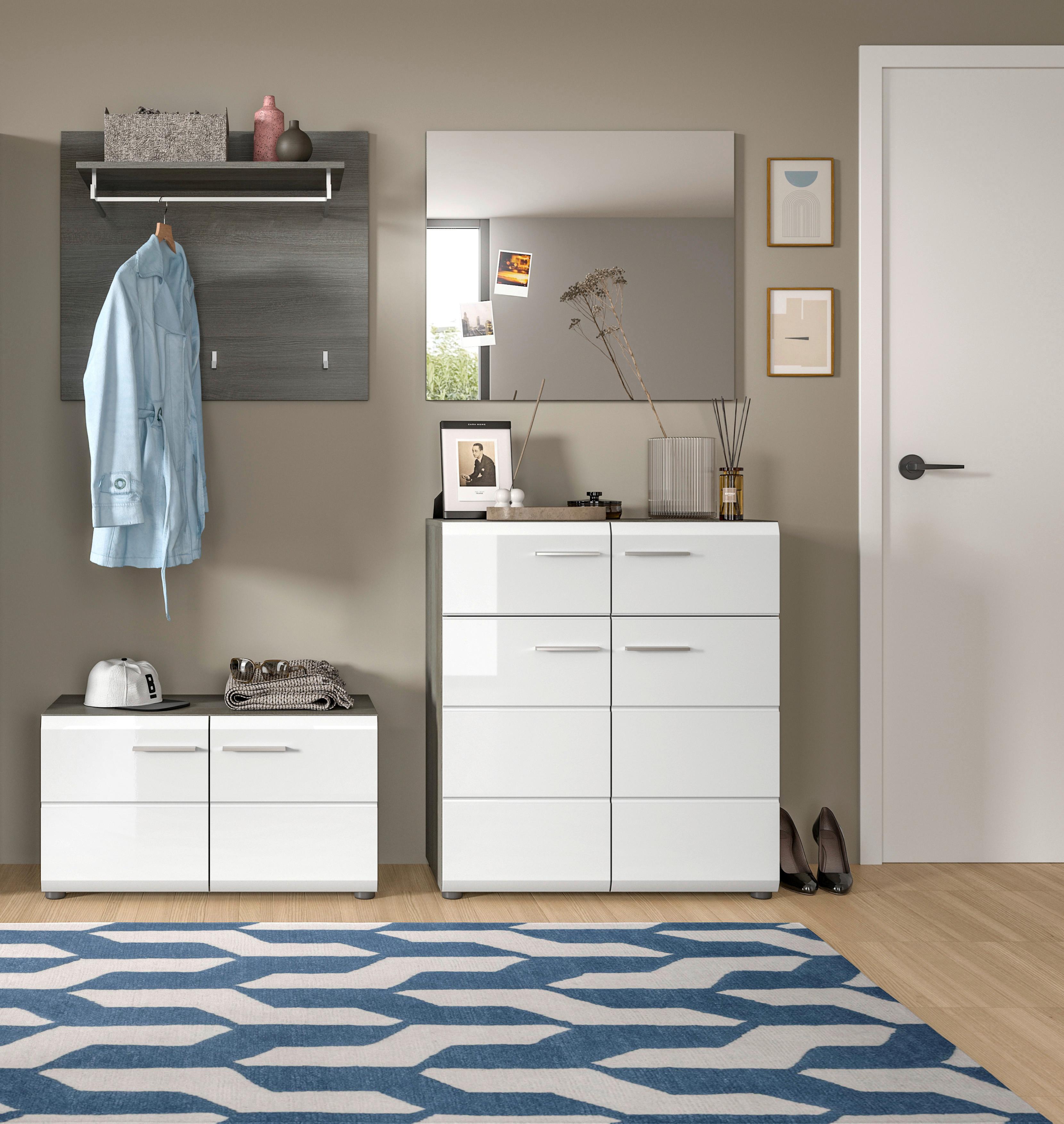 Garderobe Salsa Weiß/Rauchsilber B: 175 cm - Weiß Hochglanz, Design, Glas/Holzwerkstoff (175/192/37cm) - MID.YOU