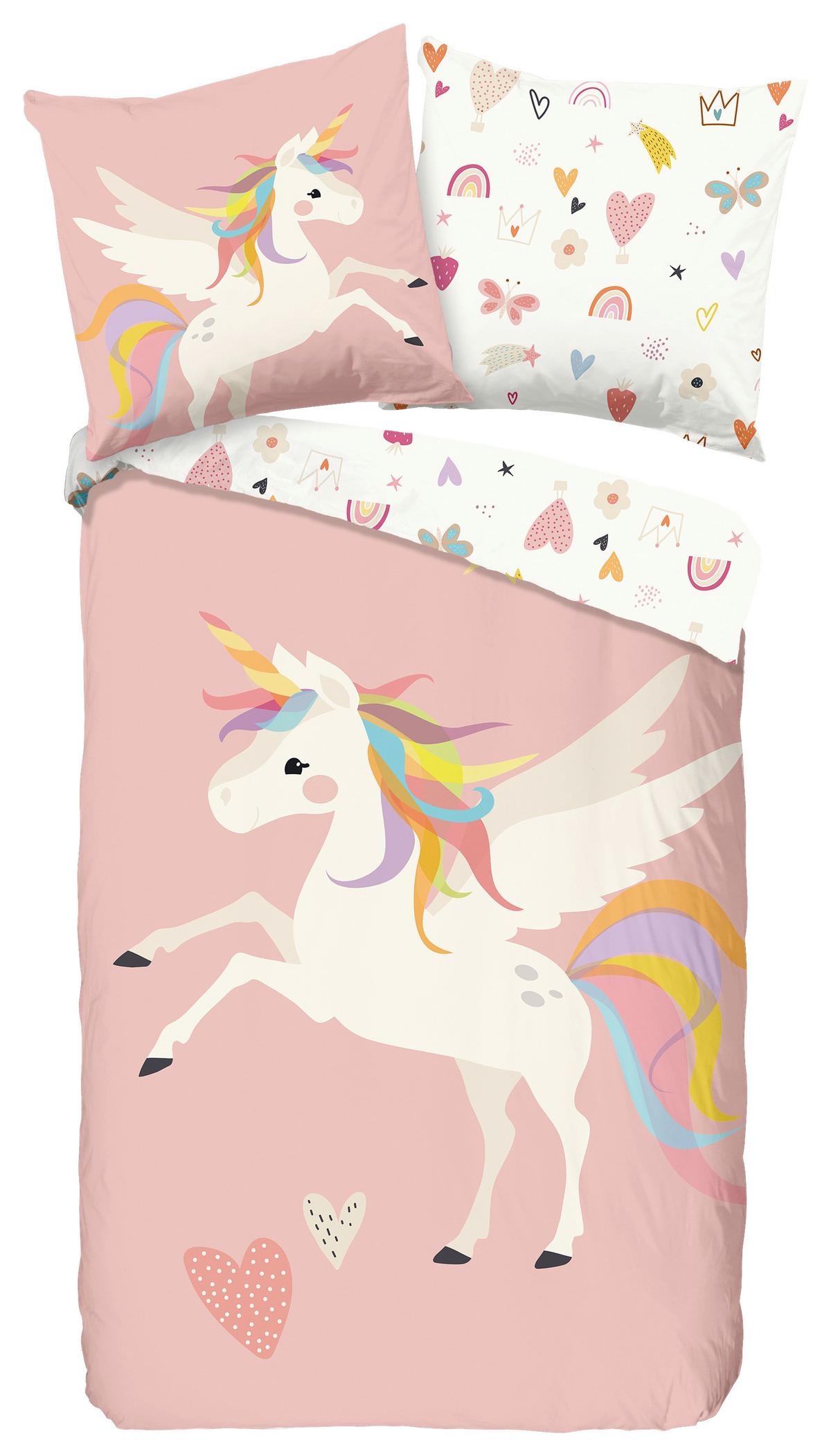 Jugendbettwäsche Unicorn Rosa Rot 135x200 Cm - Rot/Rosa, Design, Textil (135/200cm)