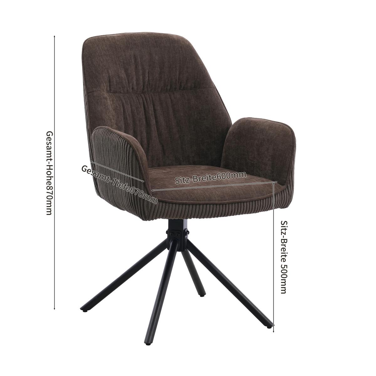 Armlehnstuhl Oulo Braun/Dunkelbraun B: 60 cm - Dunkelbraun/Schwarz, MODERN, Textil/Metall (60/89/65cm) - Livetastic