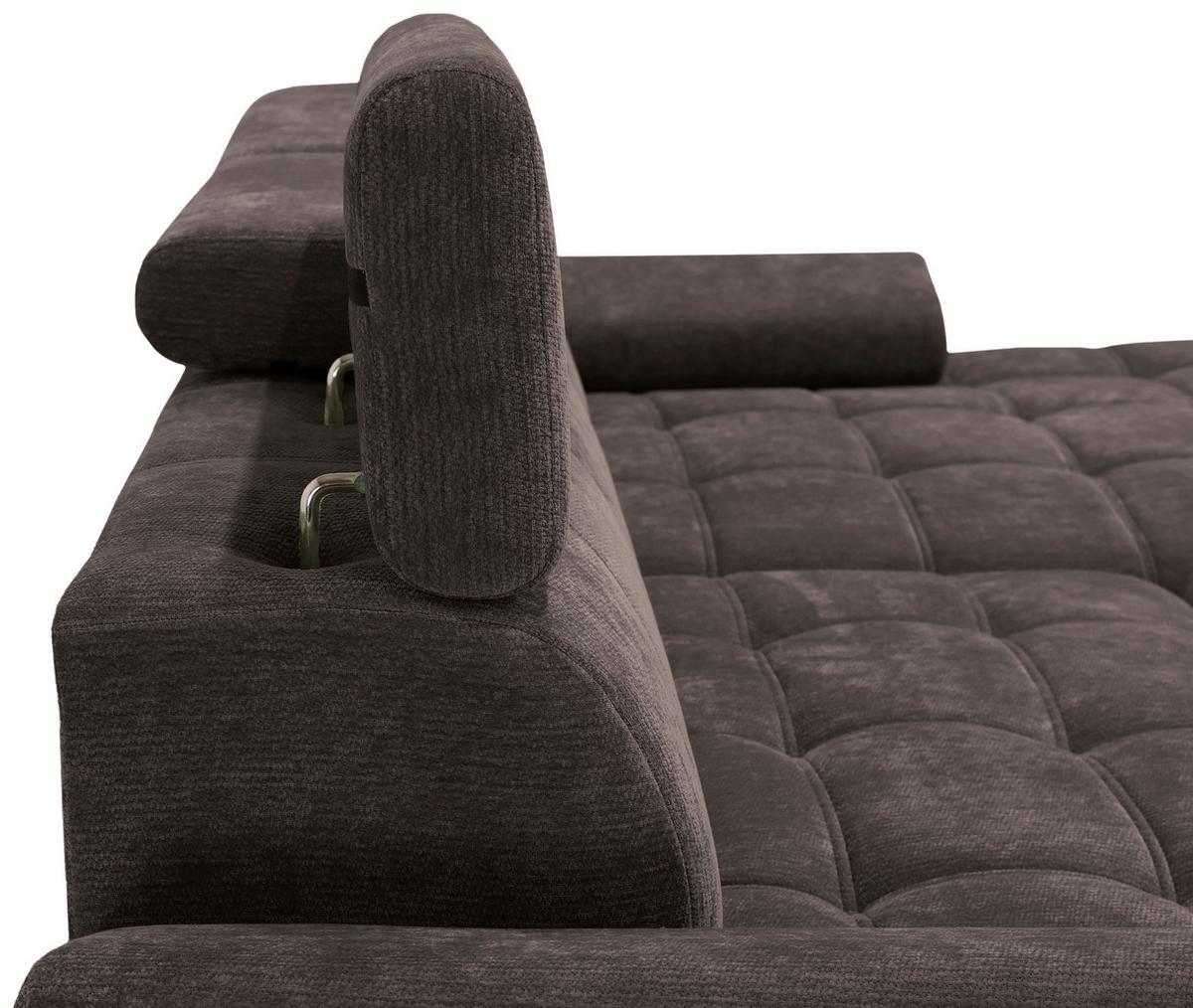 Rohová sedačka VEGAS, pravá, tmavě hnědá žinylka - tmavě hnědá/černá, Design, dřevo/textil (294/173cm)