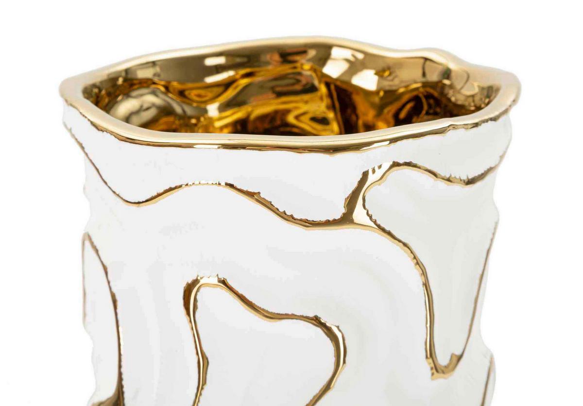 Vase Adore Weiß, Goldfarben B: 12,5 cm - Goldfarben/Weiß, Basics, Keramik (12.5/25/12.5cm)