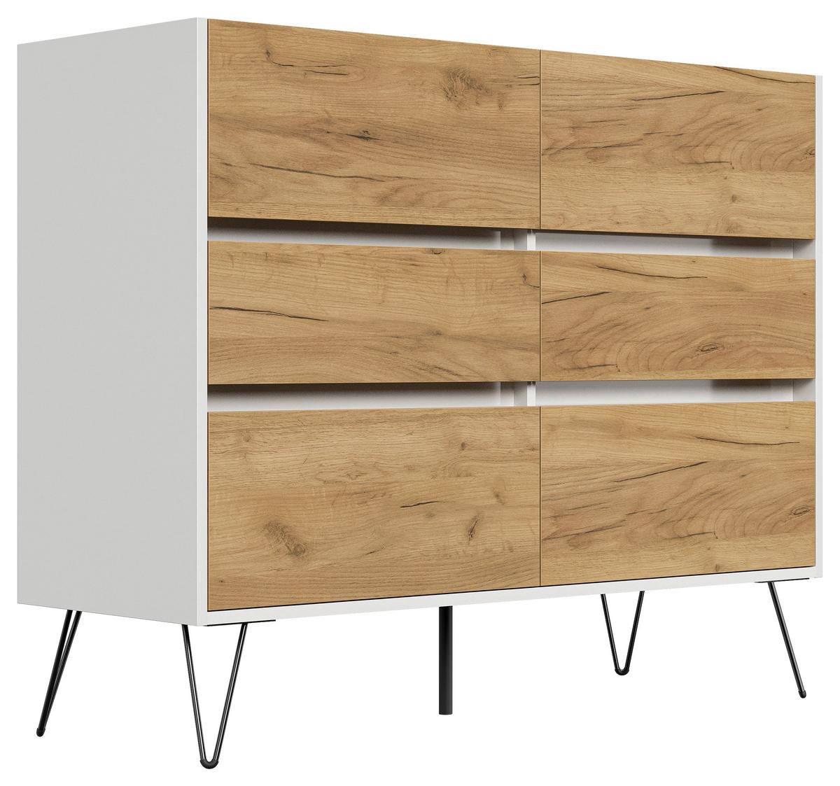 Sideboard Posseik Industrial Weiß/eichefarben B: 120 Cm - Eichefarben/Weiß Hochglanz, Design, Holzwerkstoff (120/93,6/42cm) - P & B