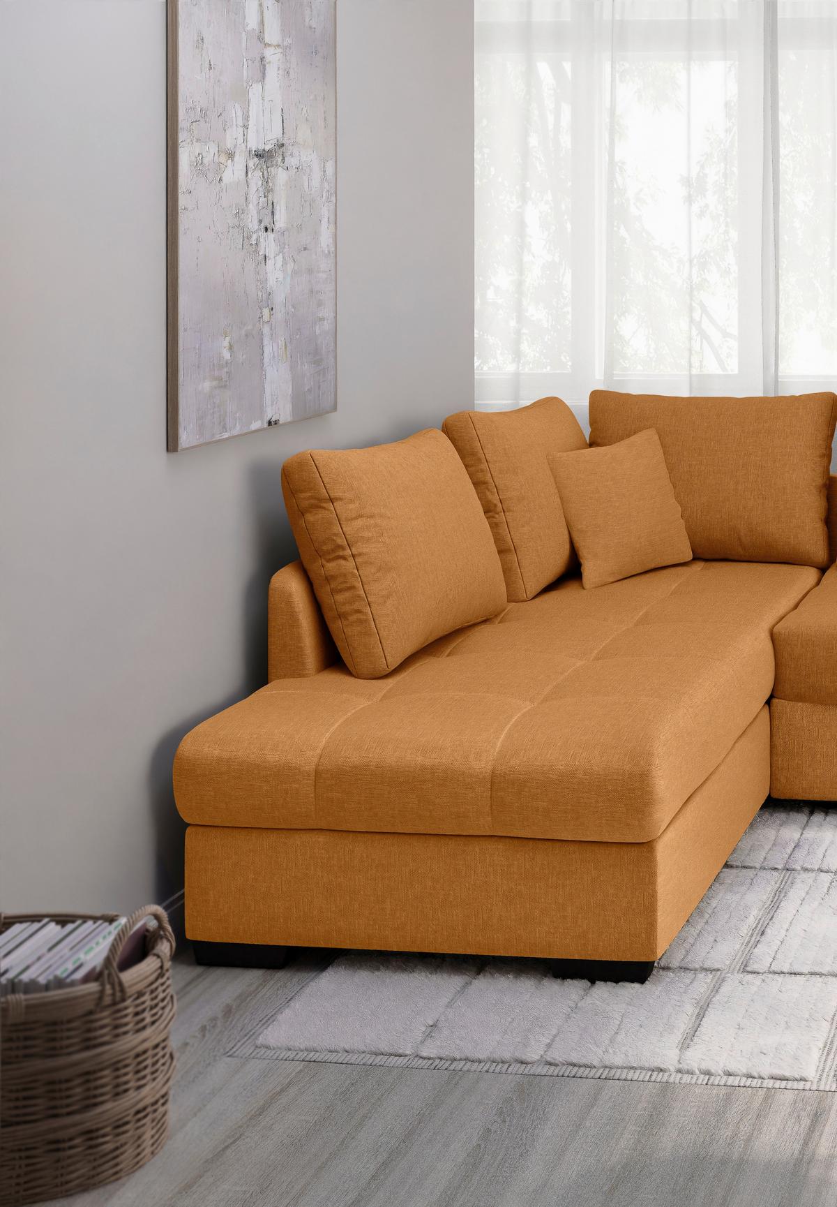 Eckschlafsofa Alvito Goldfarben S: 202x298cm - Goldfarben/Schwarz, MODERN, Textil (202/298cm) - MID.YOU