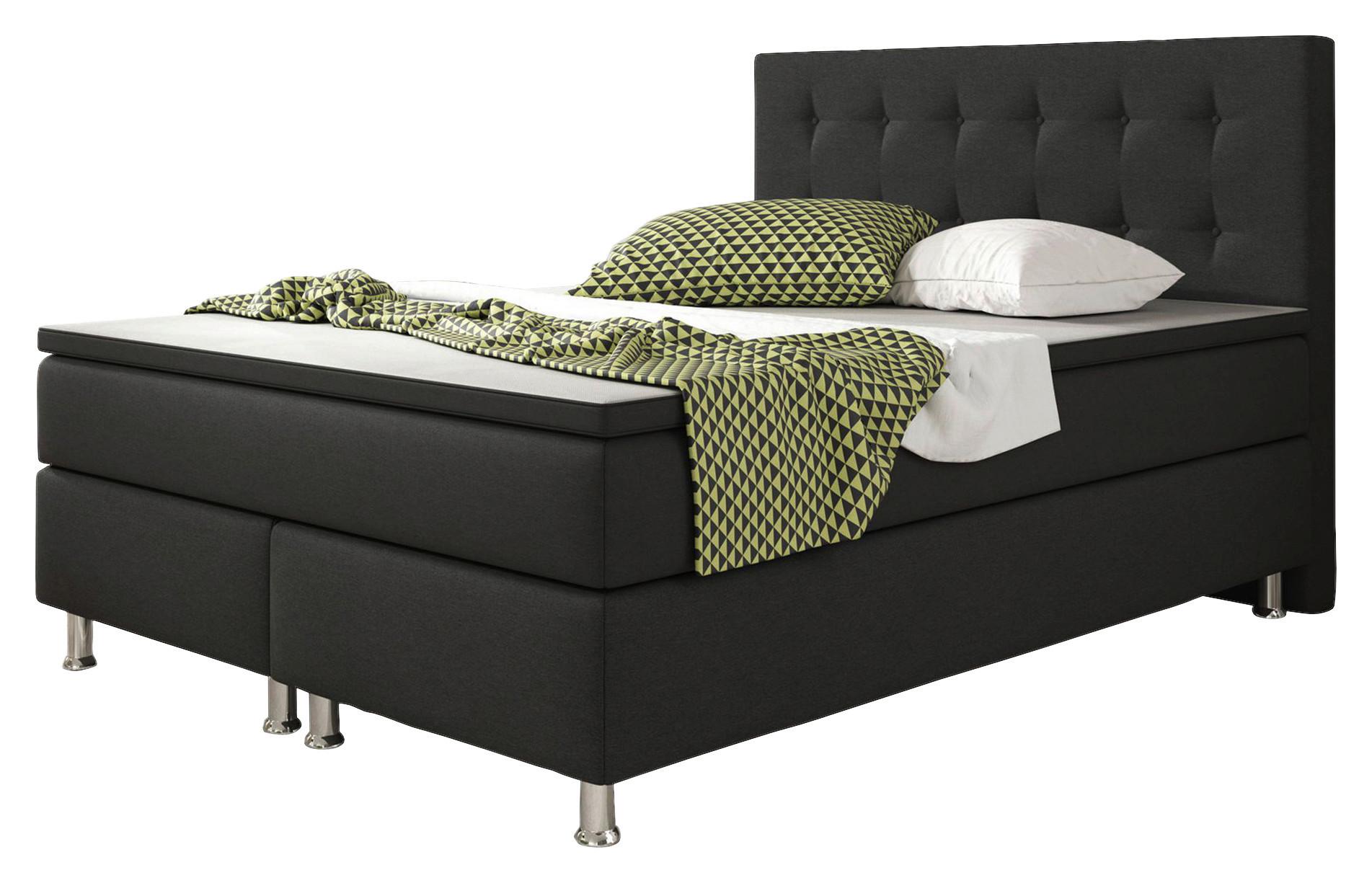 Boxspringbett Mit Topper 140x200 Cm Köln - Silberfarben/Schwarz, KONVENTIONELL, Textil (140/115/210cm) - MID.YOU