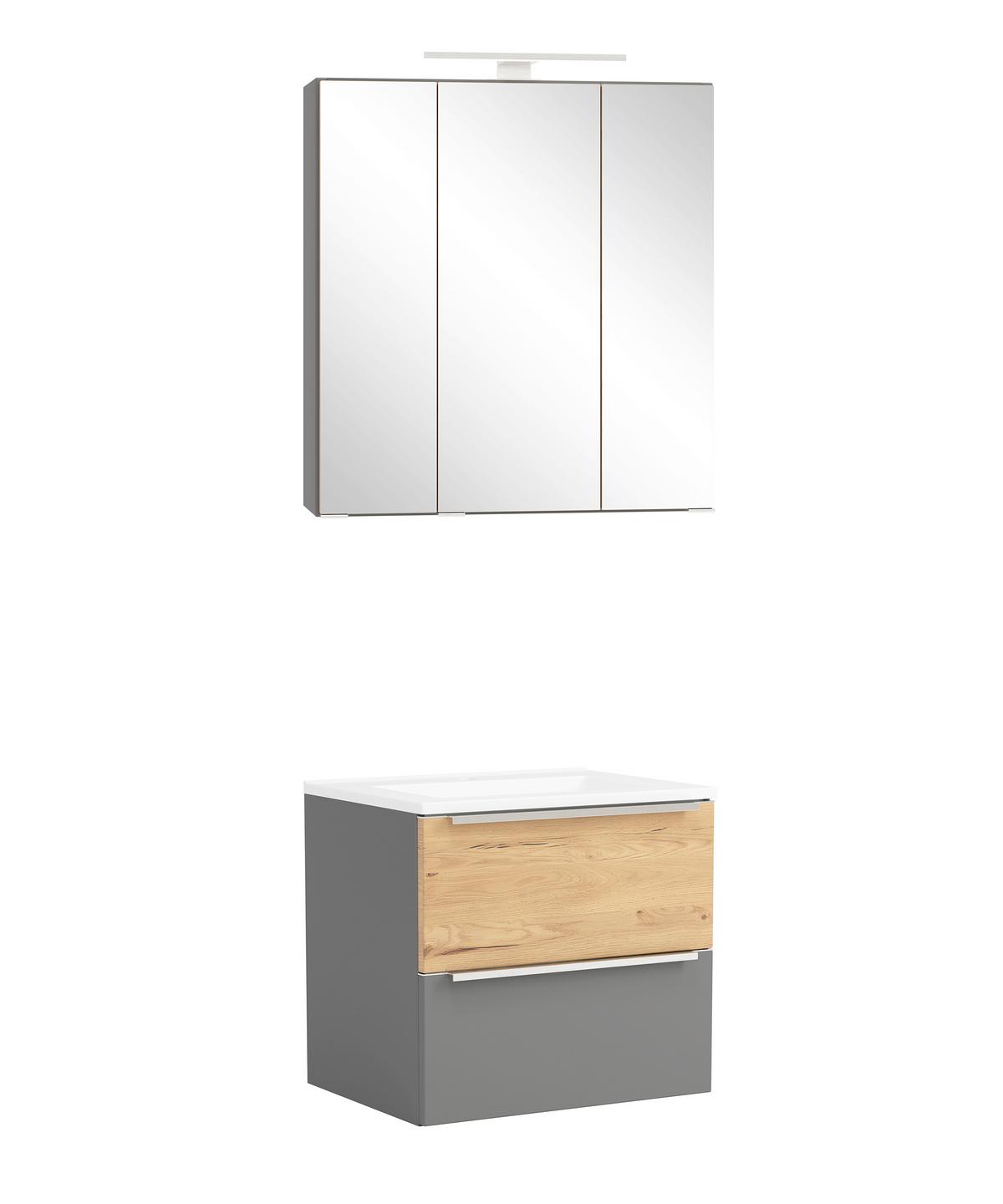 Badezimmer Verona Grau/Wildeiche 2-teilig - Wildeiche/Weiß, Trend, Glas/Holzwerkstoff (60cm) - Held