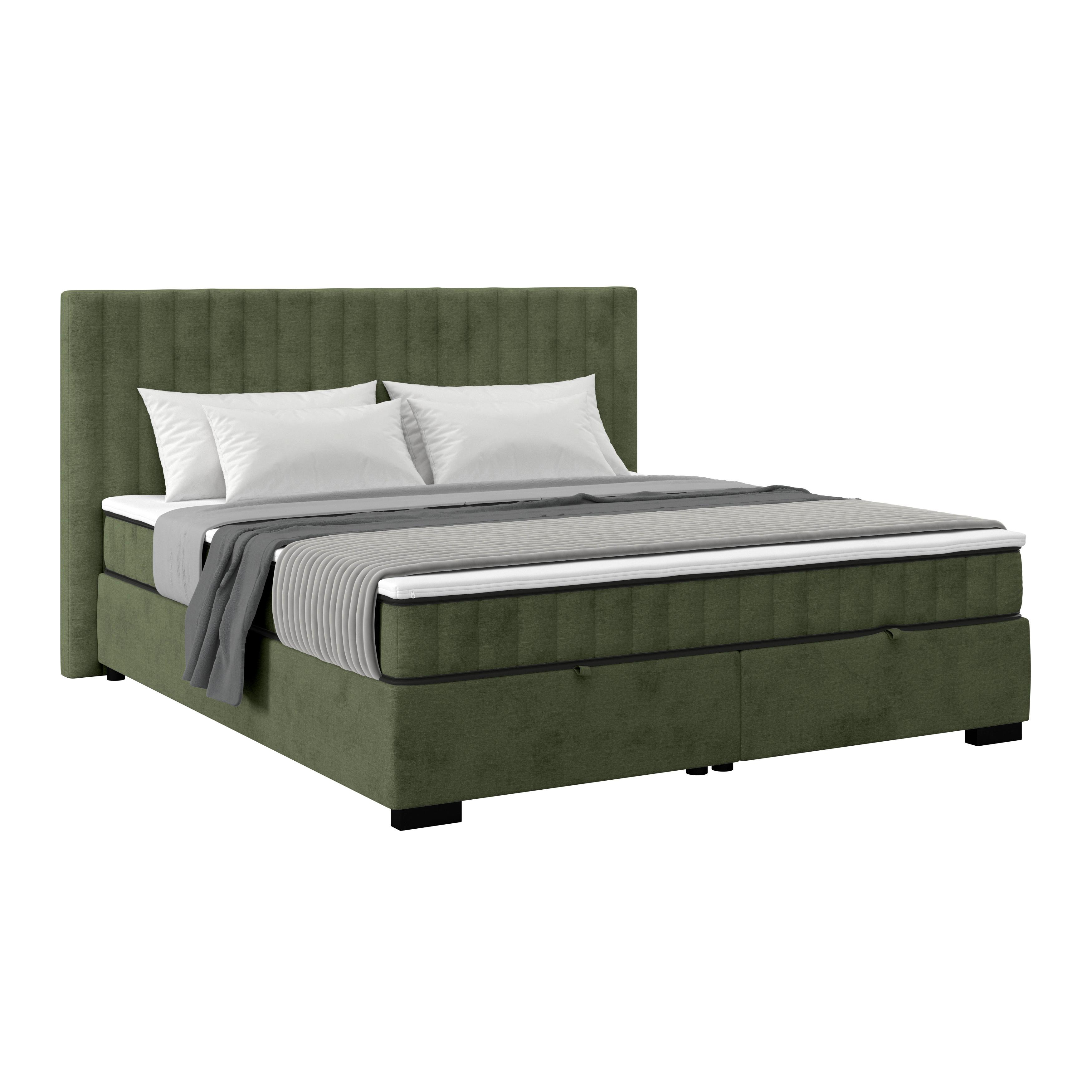 Boxbett Maya 180 - Schwarz/Olivgrün, MODERN, Holz/Holzwerkstoff (180/200cm)