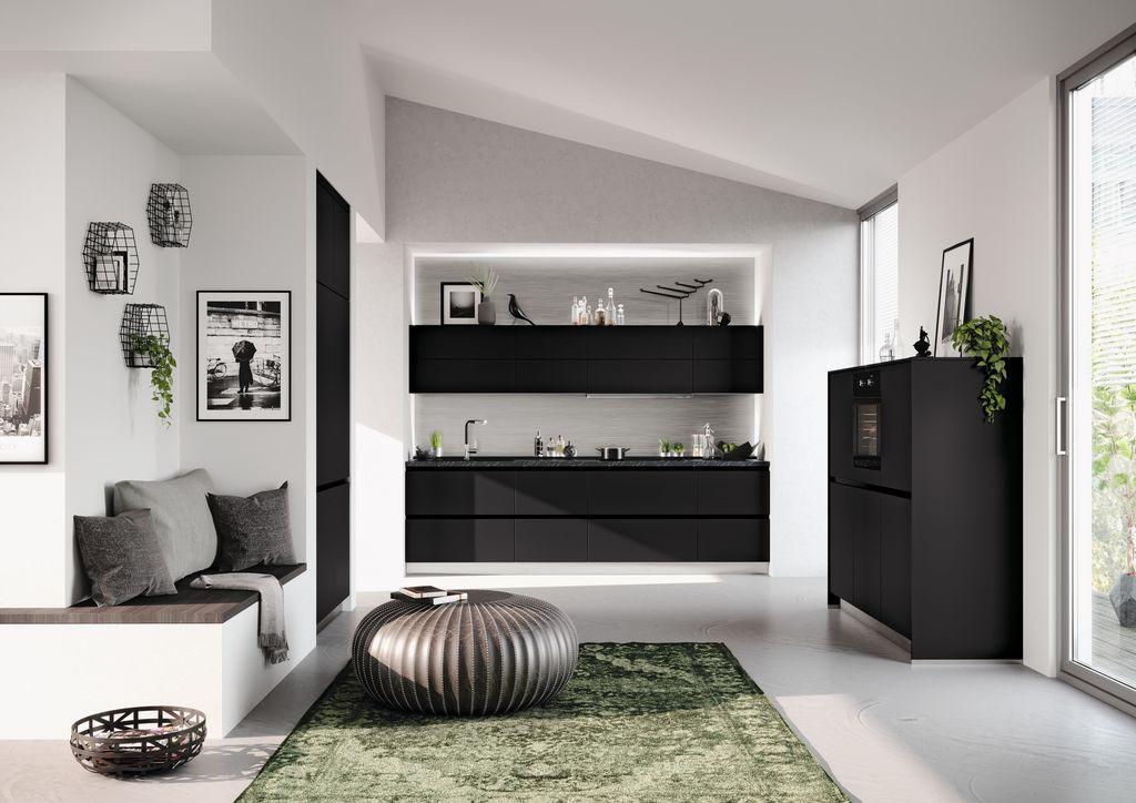 Einbauküche Ip1200 Frei Planbar Modern, grifflos - Schwarz, MODERN, Holzwerkstoff - Impuls