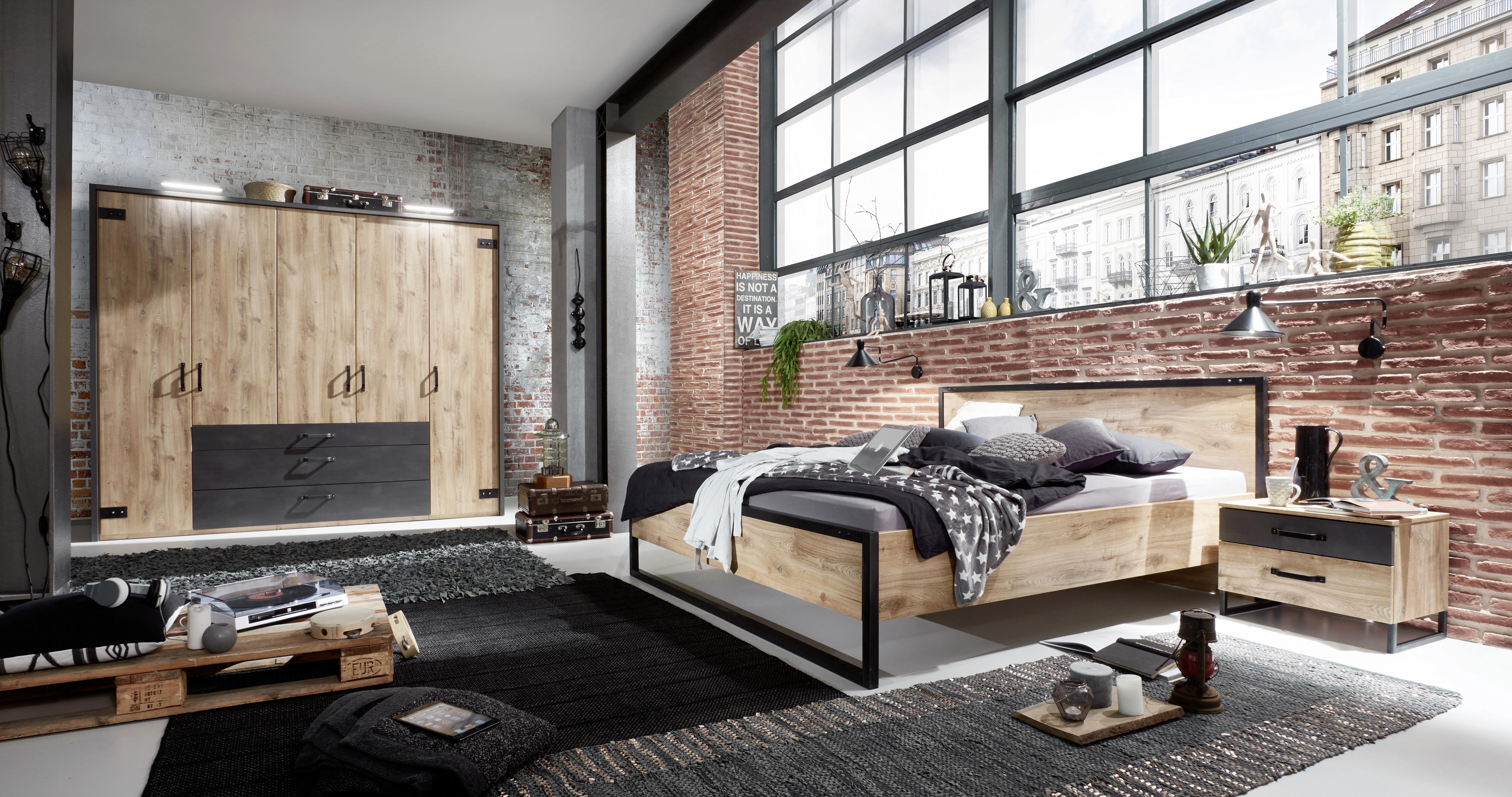 Drehtürenschrank Mit Laden 250cm Detroit, Eiche/graphit - Eichefarben/Graphitfarben, Basics, Holzwerkstoff (250/216/58cm) - MID.YOU