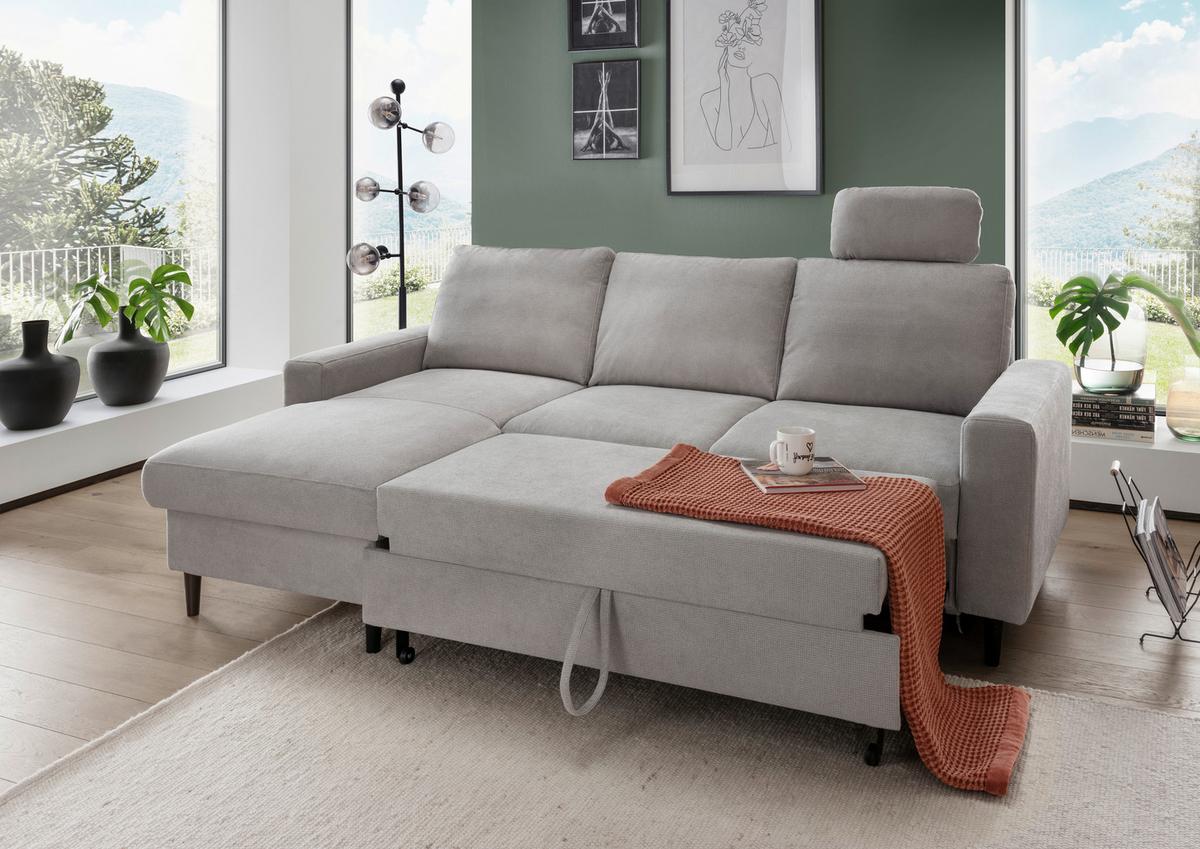 Eckschlafsofa Passione Grau S: 147x234 cm - Schwarz/Grau, MODERN, Textil (147/234cm) - Livetastic