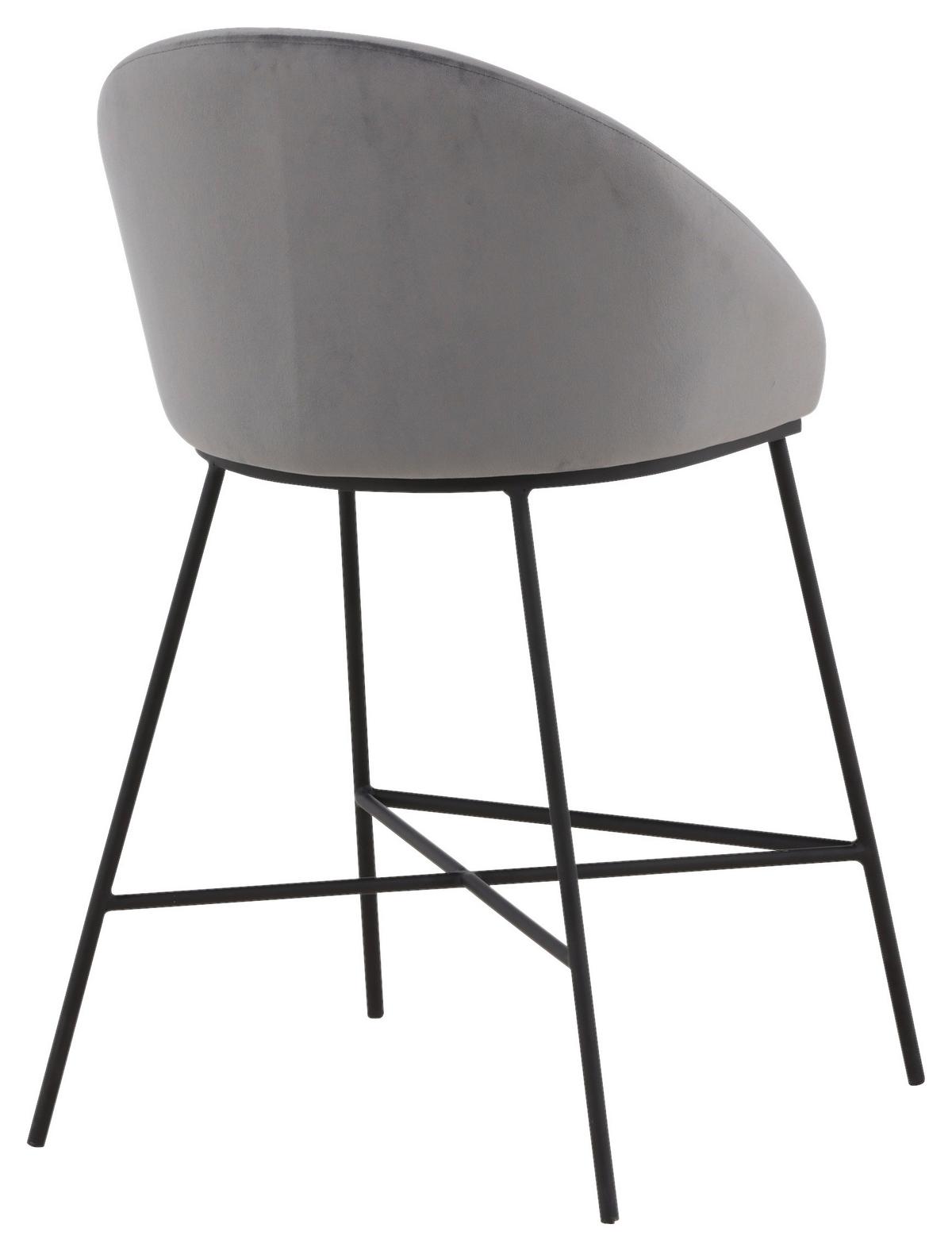 Barhocker Velvet - Dunkelgrau/Schwarz, Design, Textil/Metall (58,5/97/57cm) - Livetastic