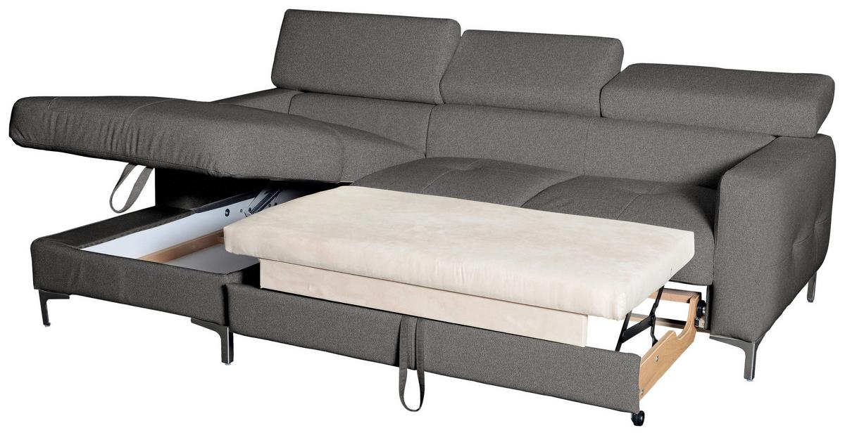 Ecksofa Mit Schlaffunktion Sammy Graubraun - Chromfarben/Graubraun, Design, Textil (169/226cm) - Livetastic