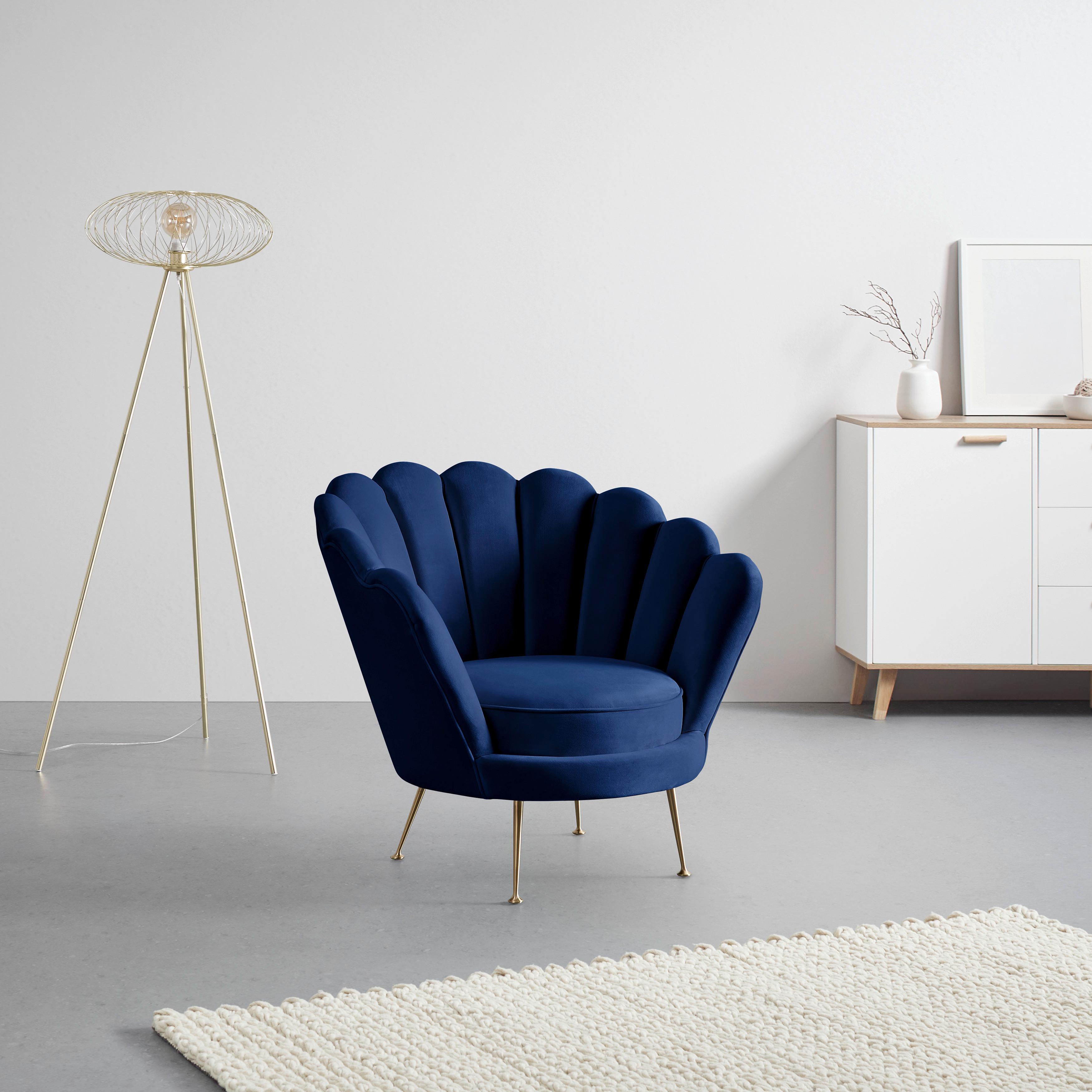 Kreslo Jellina Tmavá Modrá - zlatá/tmavomodrá, Moderný, kov/drevo (88/80/83cm) - Bessagi Home