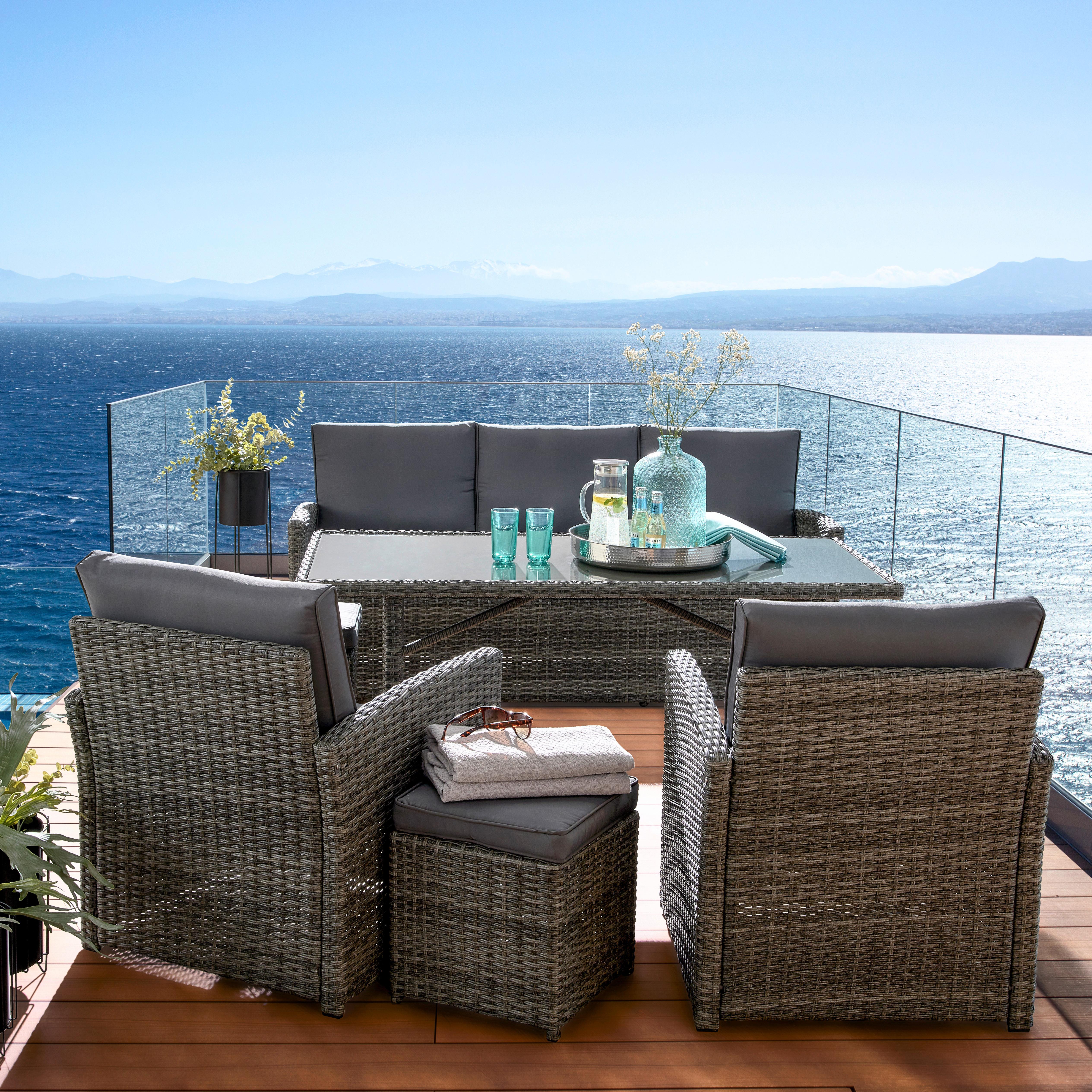 Lounge Garnitúra Malta - Szürke/Sötétszürke, modern, Műanyag/Üveg (145/68/70cm) - Beldano