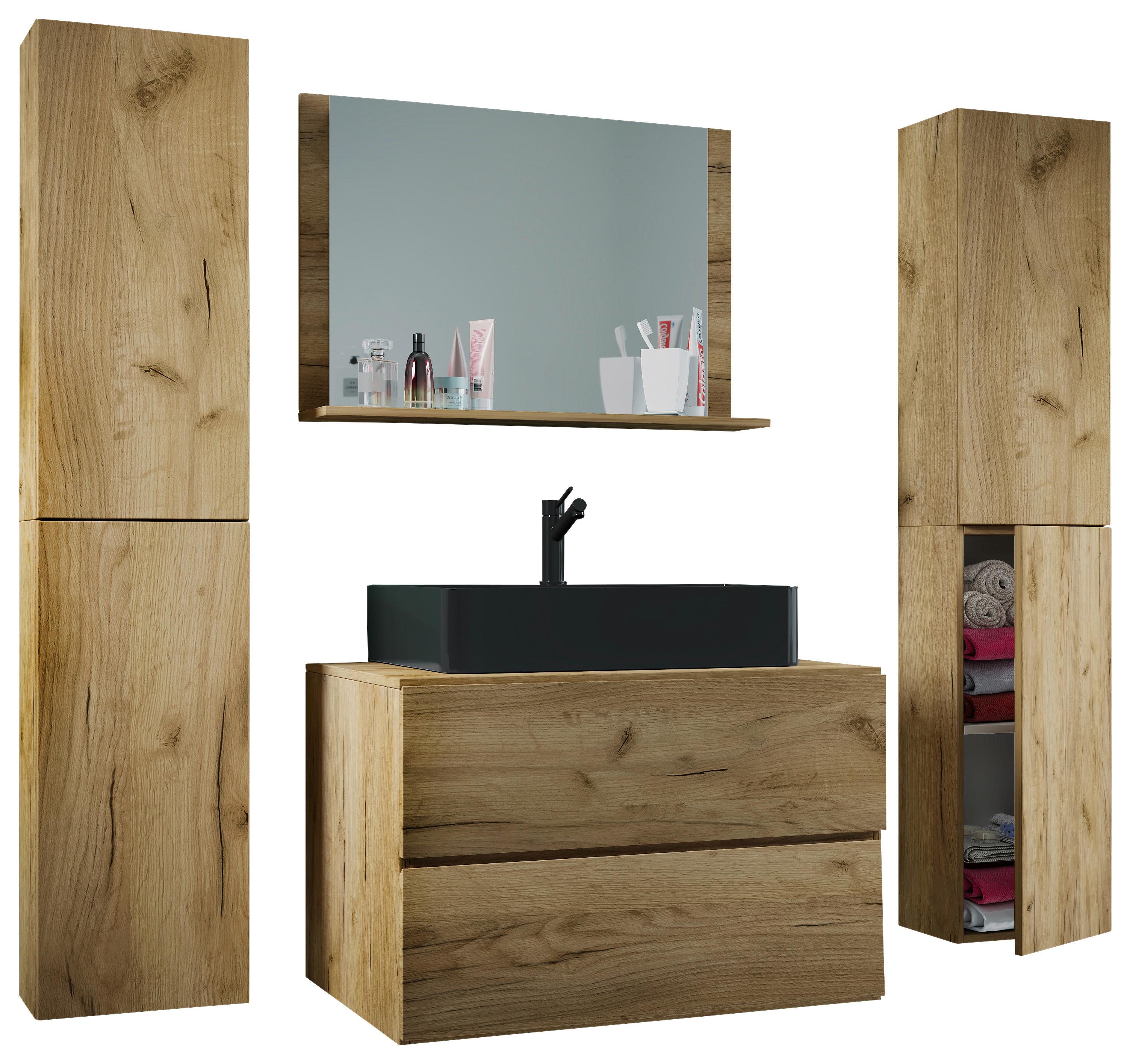 Badezimmer Lendas Bl XL - Honigeiche/Schwarz, MODERN, Glas/Keramik (146cm) - MID.YOU