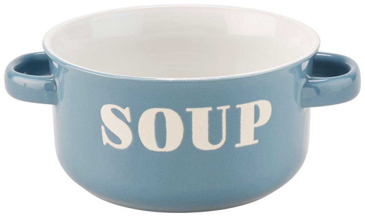 Suppentasse mit Henkel Steinzeug Tivon DxH: 13x7 cm - Blau/Weiß, KONVENTIONELL, Keramik (13/7cm) - James Wood
