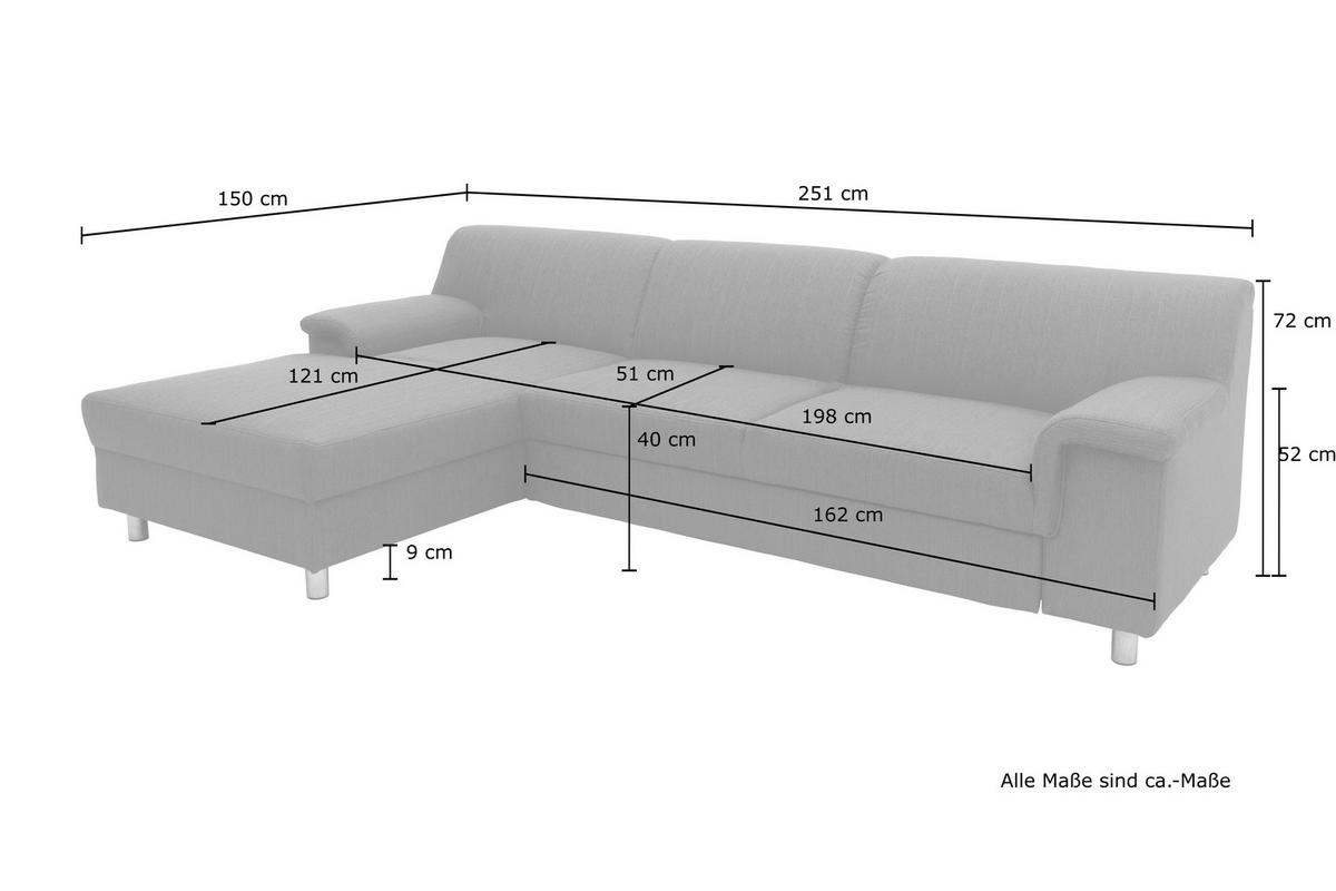 Ecksofa Jamie Rücken Echt Beige Webstoff - Chromfarben/Beige, KONVENTIONELL, Textil (150/251cm) - MID.YOU