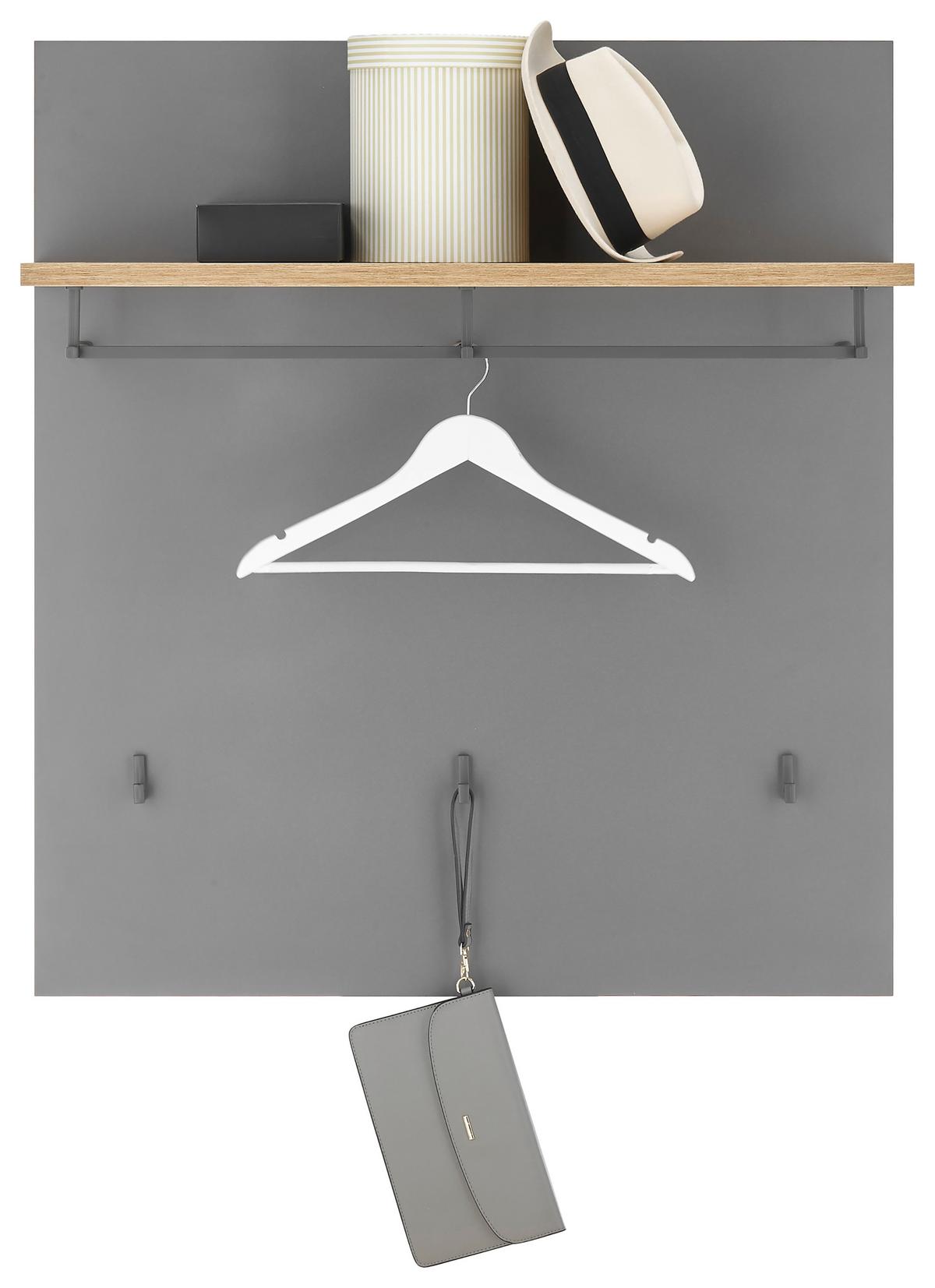 Garderobenpaneel Milan Grau/Eiche Dekor B: 85 cm - Eiche Artisan/Grau, Natur, Holzwerkstoff (85/95/32cm) - MID.YOU