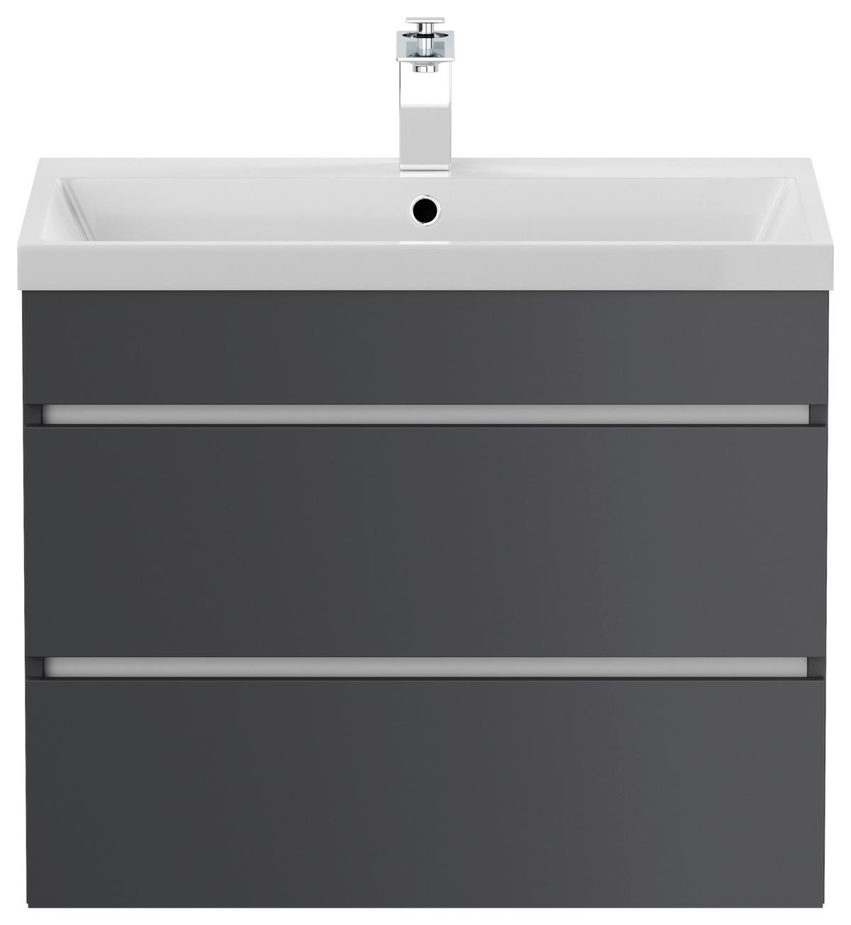 WASCHTISCHKOMBI Fellini, Graphitfarben B: 60cm - Graphitfarben/Weiß, Basics, Holzwerkstoff/Stein (70cm) - MID.YOU