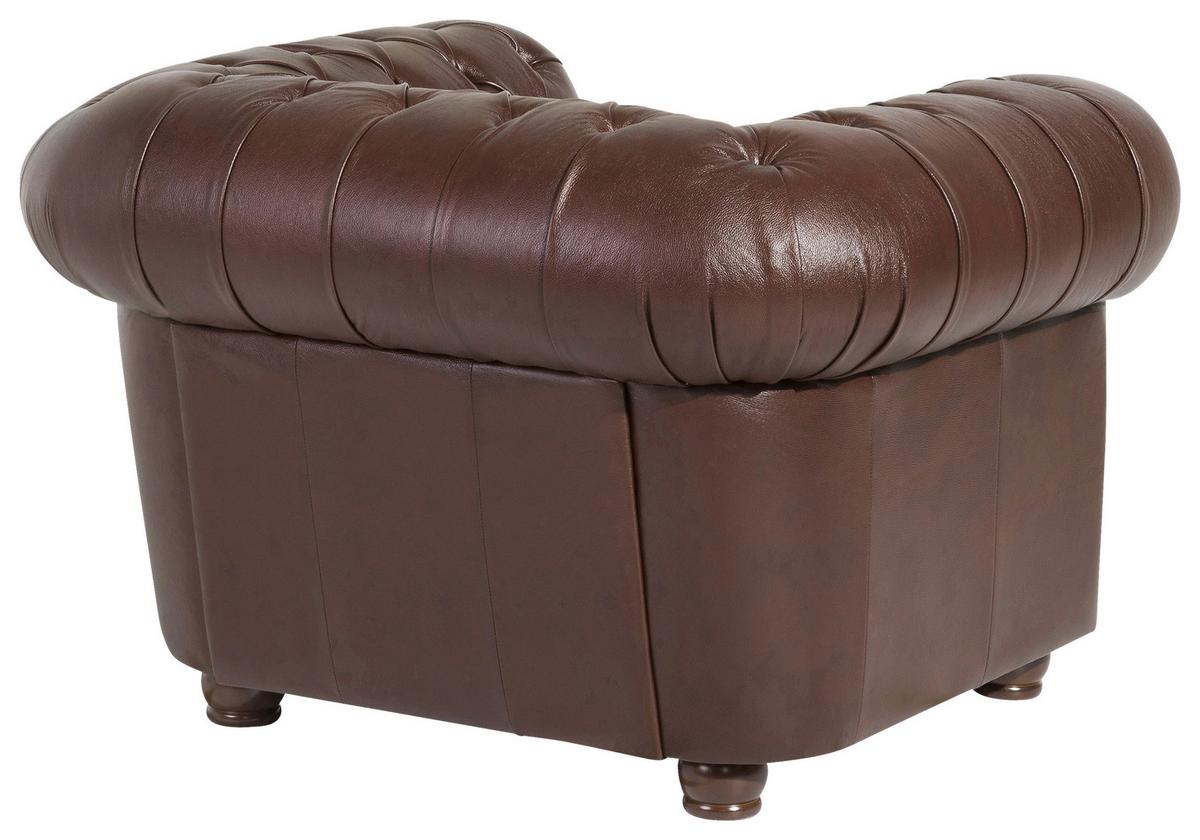 Sitzgarnitur 3-Tlg. Bridgeport Echtleder Braun - Nussbaumfarben/Braun, Design, Leder/Holz (200/76/98cm) - Max Winzer