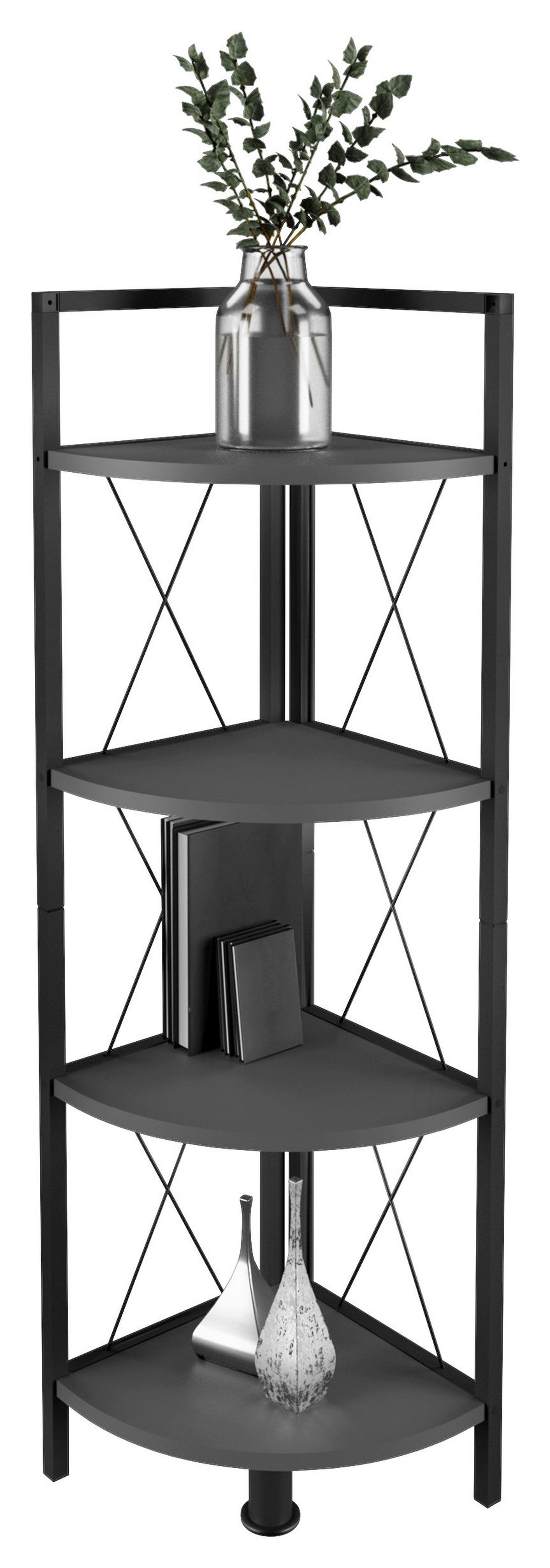 Eckregal Insasi Schwarz Anthrazit - Anthrazit/Schwarz, Design, Holzwerkstoff/Metall (34/123/34cm) - MID.YOU