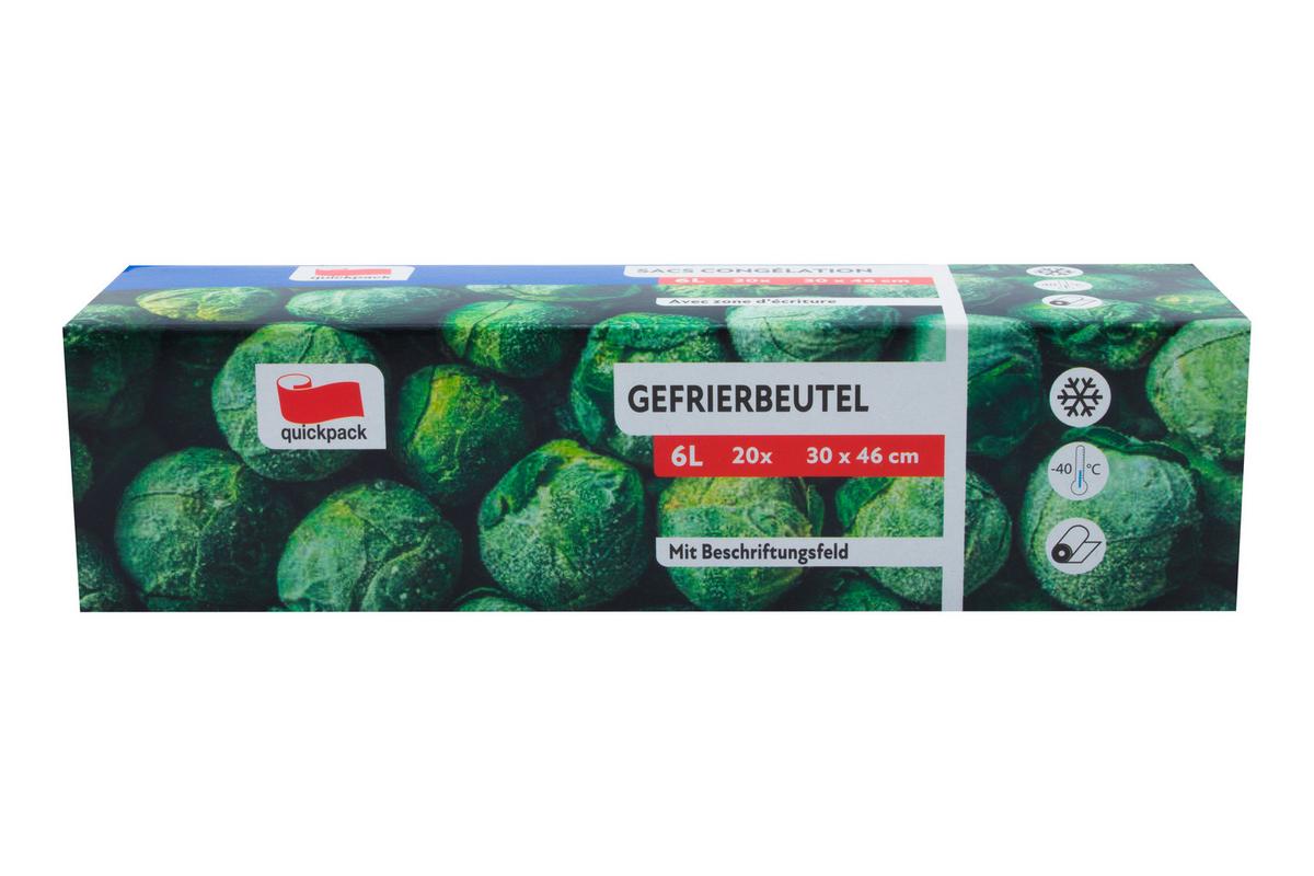 Gefrierbeutel Ferdi 6 Liter 6 Liter, 20 Stück - Transparent, Basics, Kunststoff (30/46cm) - Quick Pack