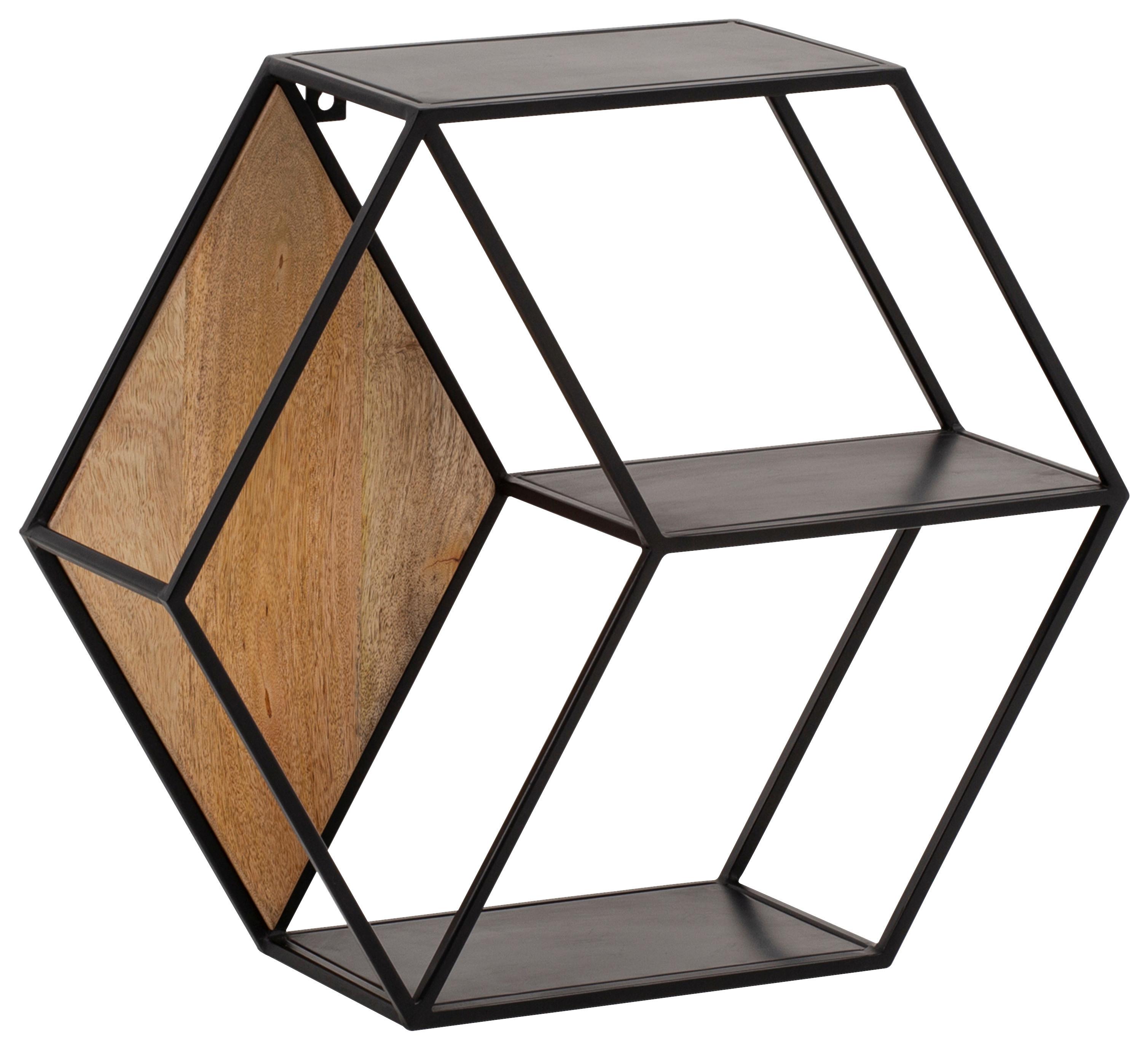 Nástenný regál drevo/kov - hnedá/čierna, Lifestyle, kov/drevo (60/52/20cm) - MID.YOU