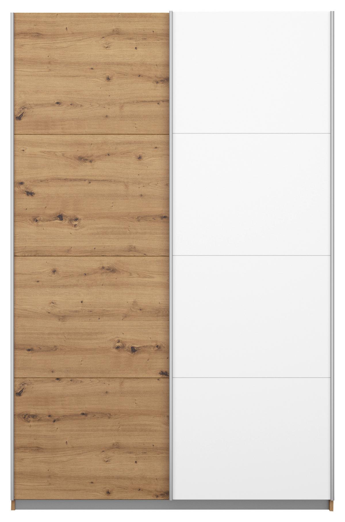 Schwebetürenschrank 136cm Subito Eiche Artisan Dekor - Weiß/Eiche Artisan, MODERN, Holzwerkstoff (136/197/61cm) - Rauch Möbel