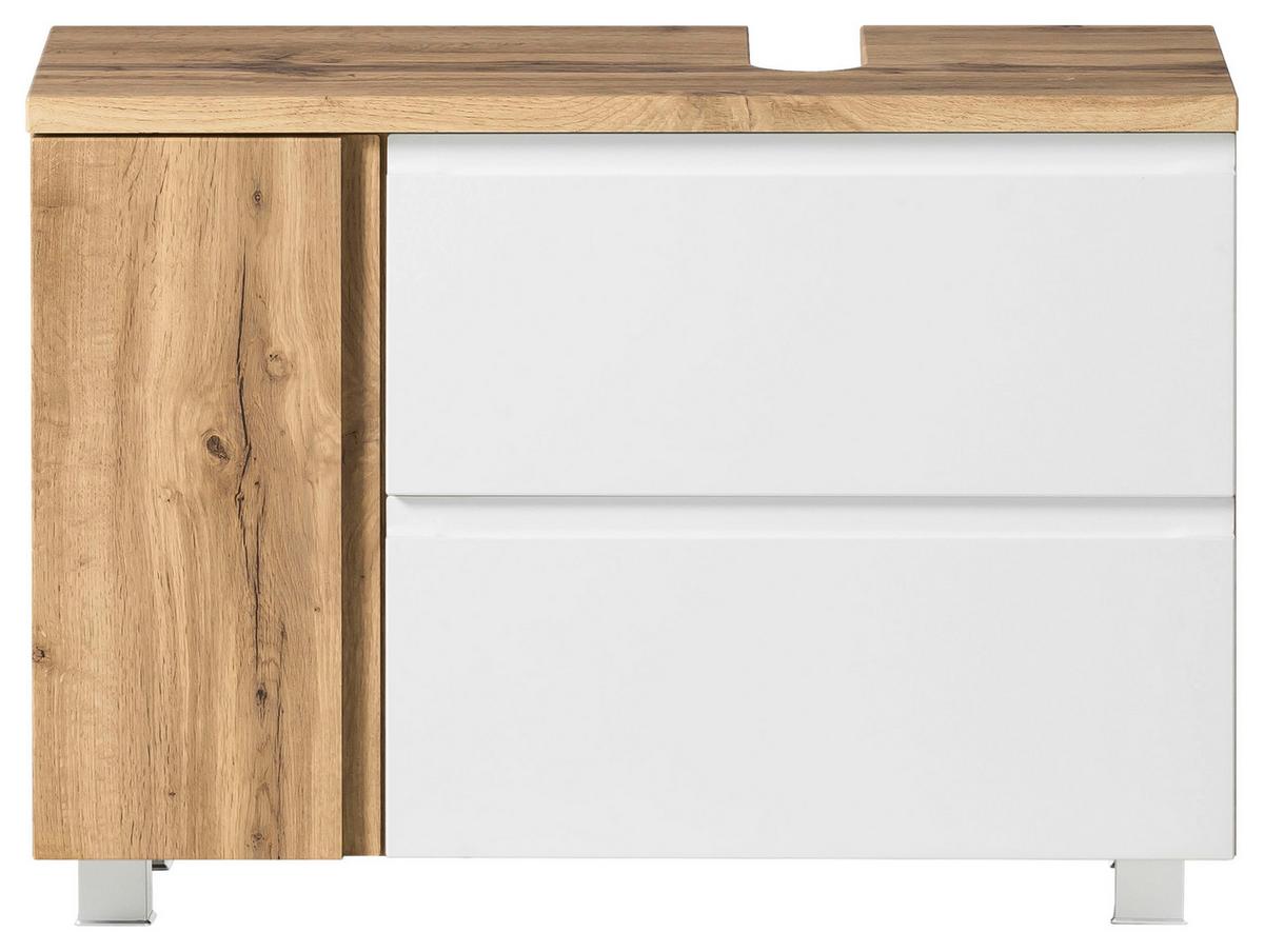 Waschbeckenunterschrank Varese B: 85 Cm Wotaneiche Dekor/weiß - Eiche Wotan/Weiß, MODERN, Holzwerkstoff (85/56/35cm) - Held