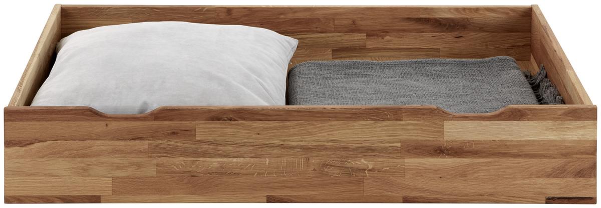 Bettkasten Malu B: 120 cm Eiche Massiv mit Rollen - Eichefarben, Natur, Holz (120/68,5/21cm)