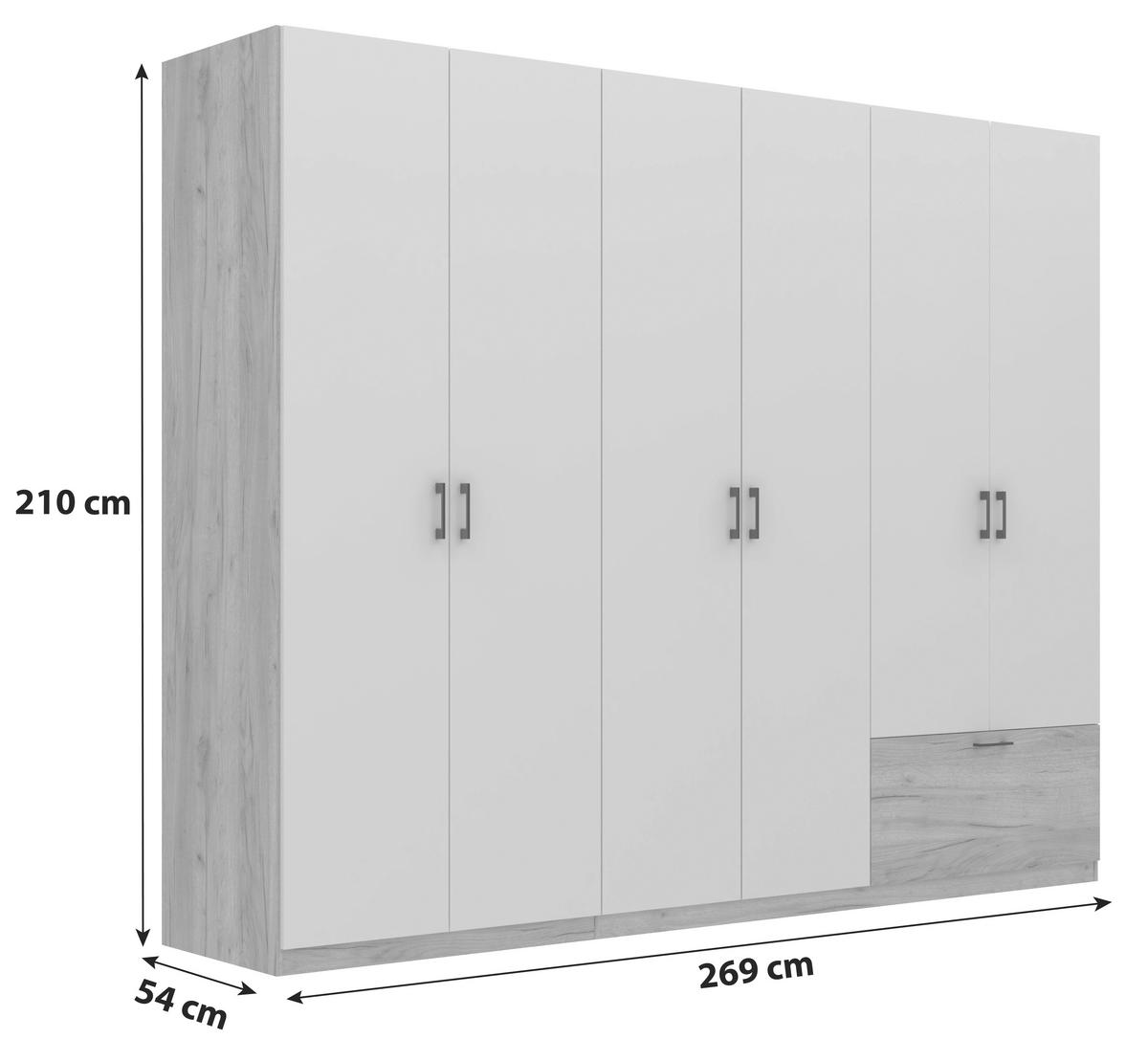 Kleiderschrank Mila - Eiche Artisan/Weiß, KONVENTIONELL, Holzwerkstoff (269/210/54cm)