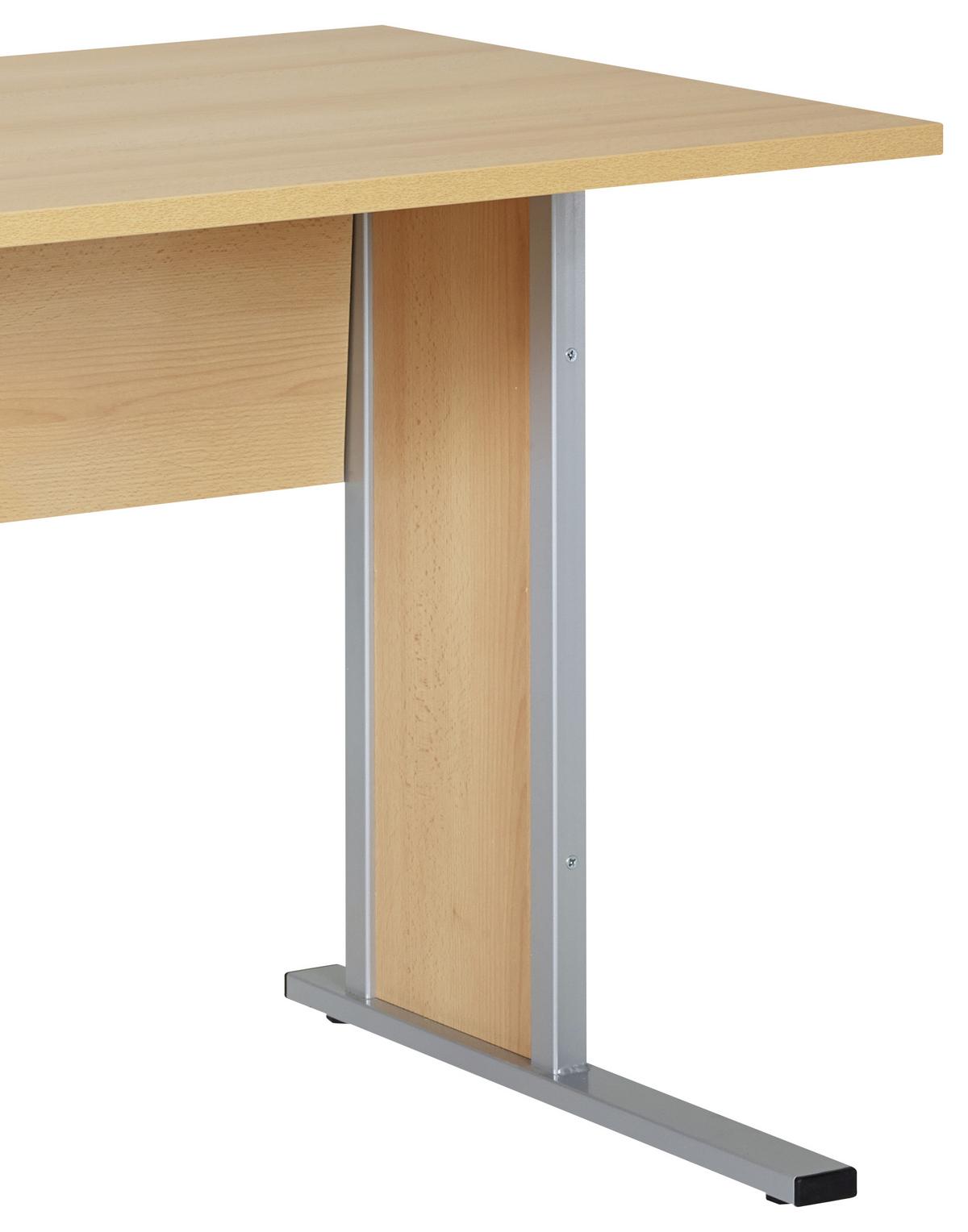 Schreibtisch B 90cm H 72,2cm Serie 4000, Buche Dekor - Silberfarben/Buchefarben, Basics, Holzwerkstoff/Metall (90/65/72,2cm) - MID.YOU