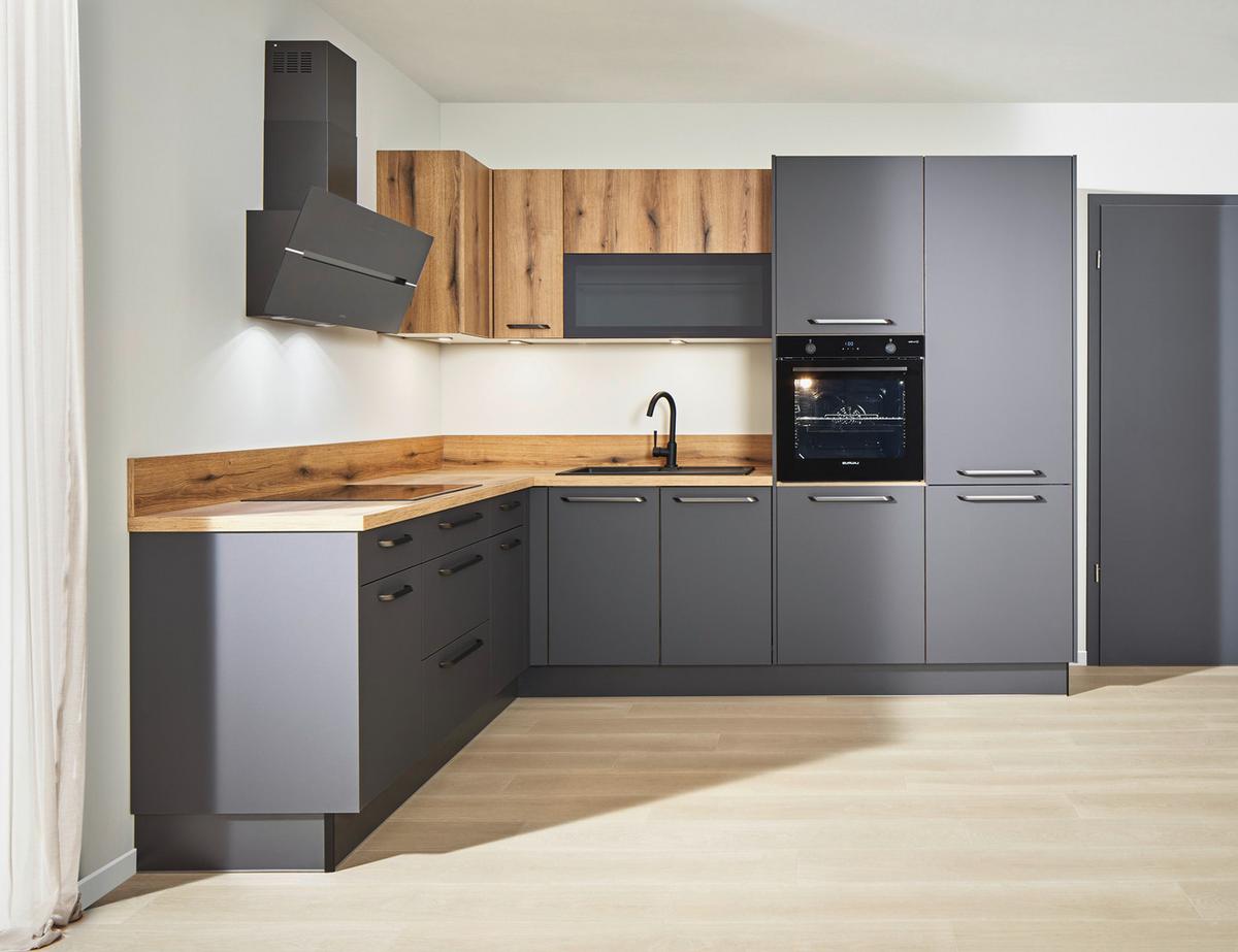 Eckküche Pn210/Pn100 - Erlefarben/Graphitfarben, Design, Holzwerkstoff (207/278cm) - Pino