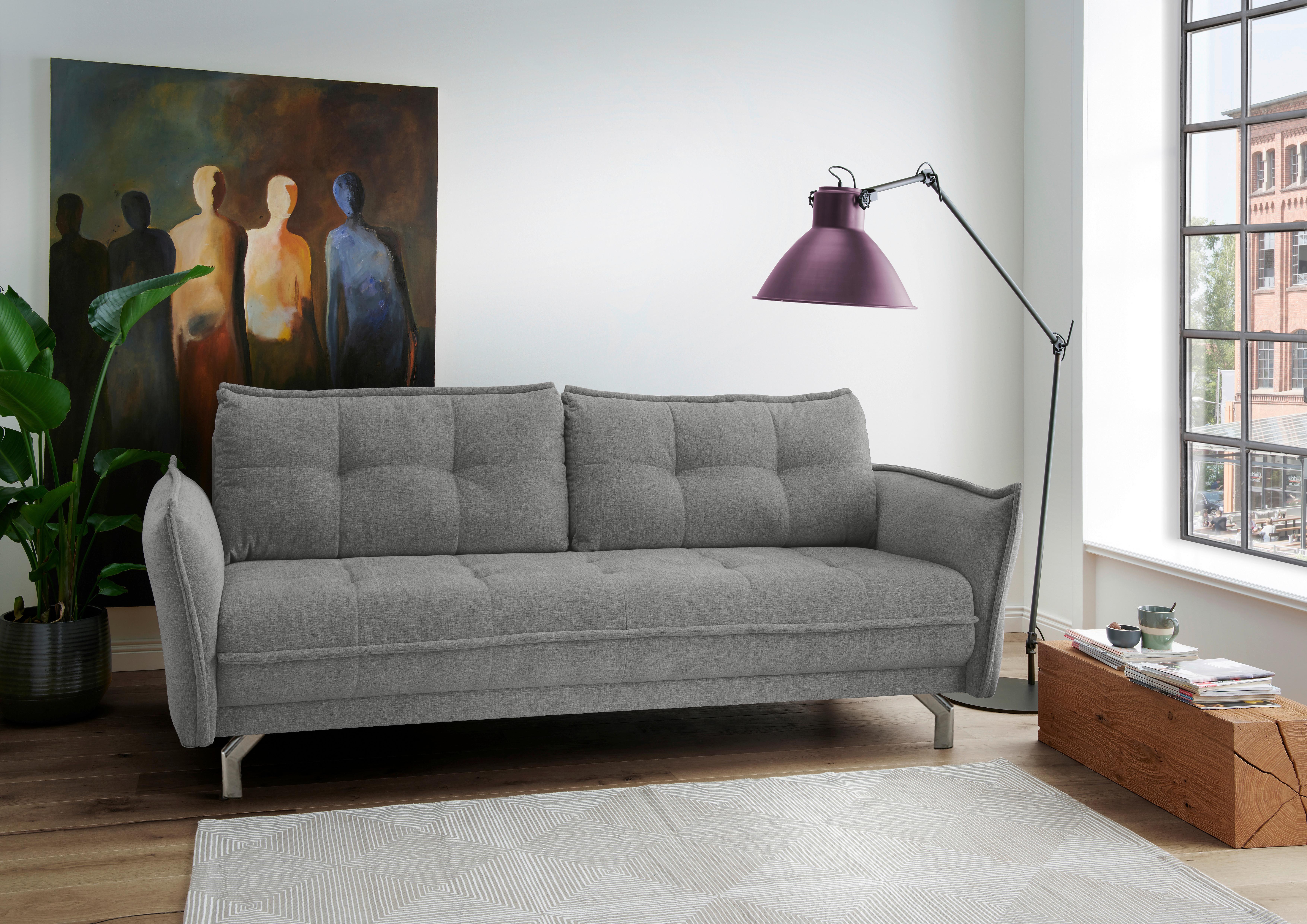 3-Sitzer-Sofa Nanini mit Rückenkissen Grau - Chromfarben/Grau, MODERN, Holzwerkstoff/Textil (230/92/106cm) - Livetastic