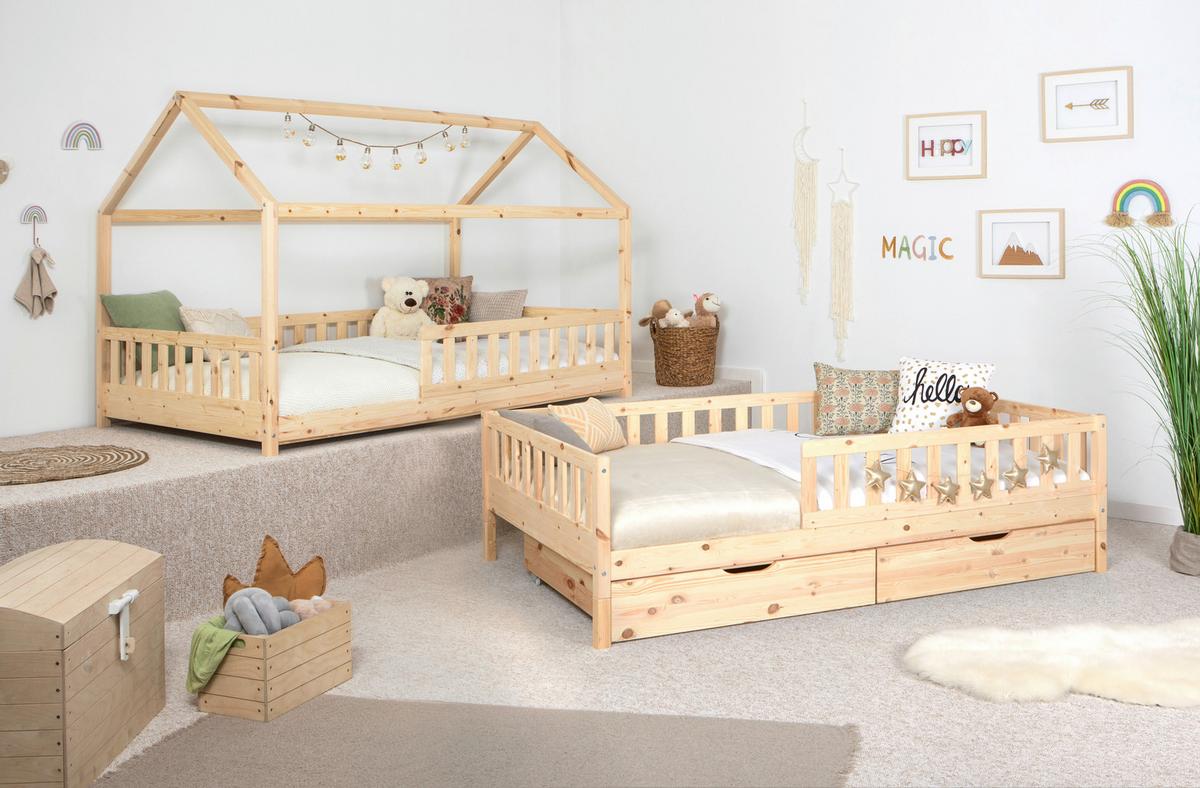 Bodenbett 140/200 Cm Naturfarben Inkl. Laden - Naturfarben, MODERN, Holz (140/200cm) - MID.YOU
