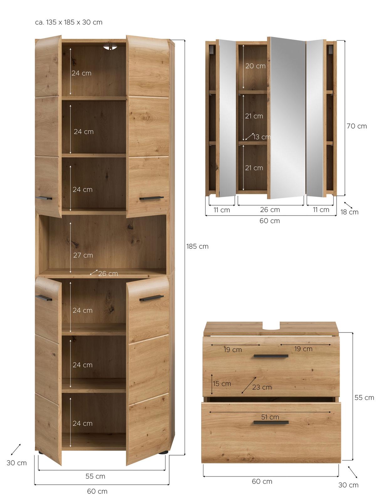 Badezimmer Ice Eiche Artisan Dekor B: 120cm - Schwarz/Eiche Artisan, Basics, Holzwerkstoff (120cm) - MID.YOU