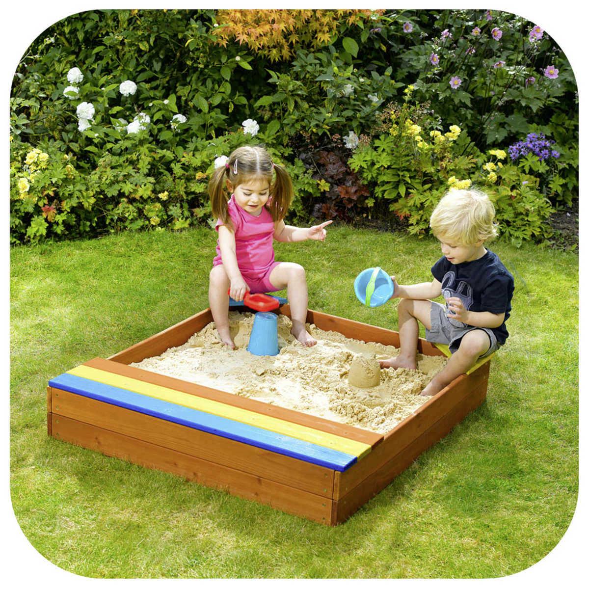 Sandkasten mit Abdeckung und Stauraum Holz 100x96 cm - Blau/Fichtefarben, Basics, Holz (96/16/100cm)