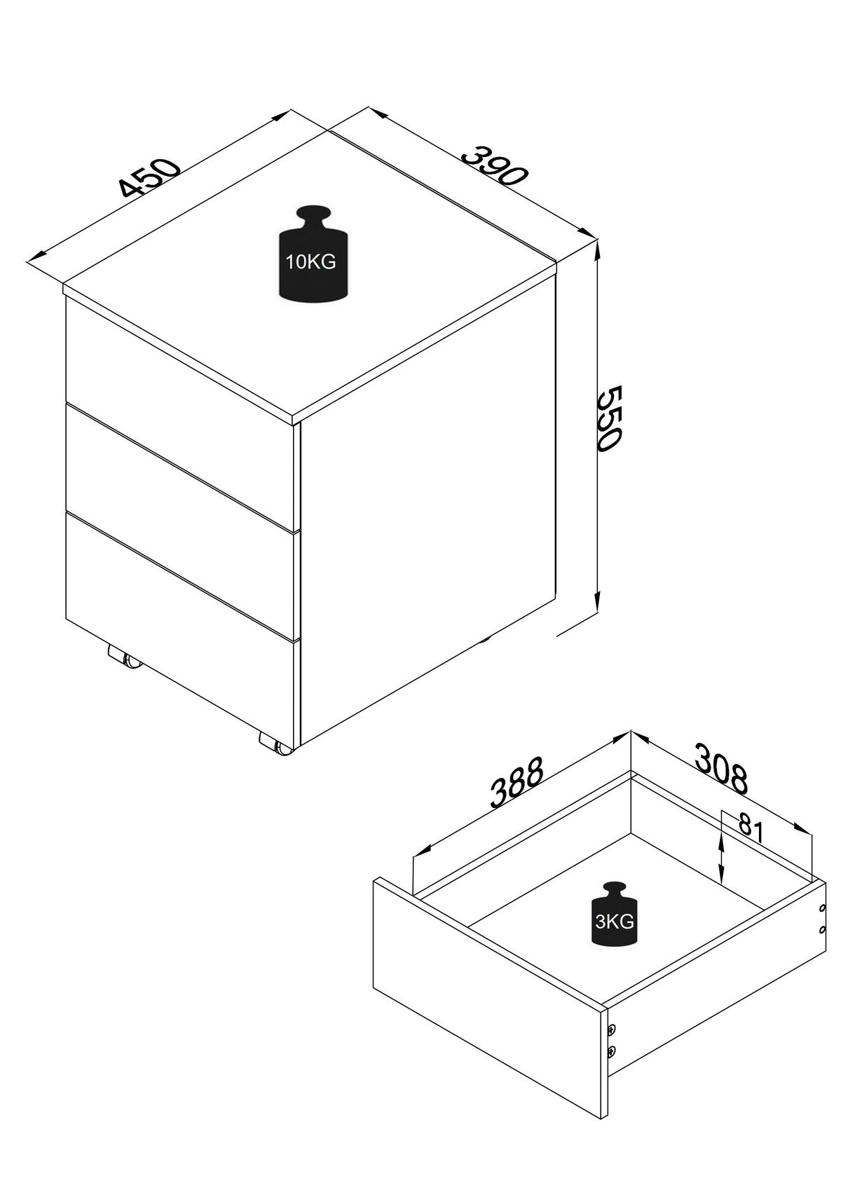 Rollcontainer Anthrazit/ Eiche Dekor Dalrosa 39x55x45cm - Honigeiche/Anthrazit, MODERN, Holzwerkstoff/Kunststoff (39/55/45cm) - MID.YOU