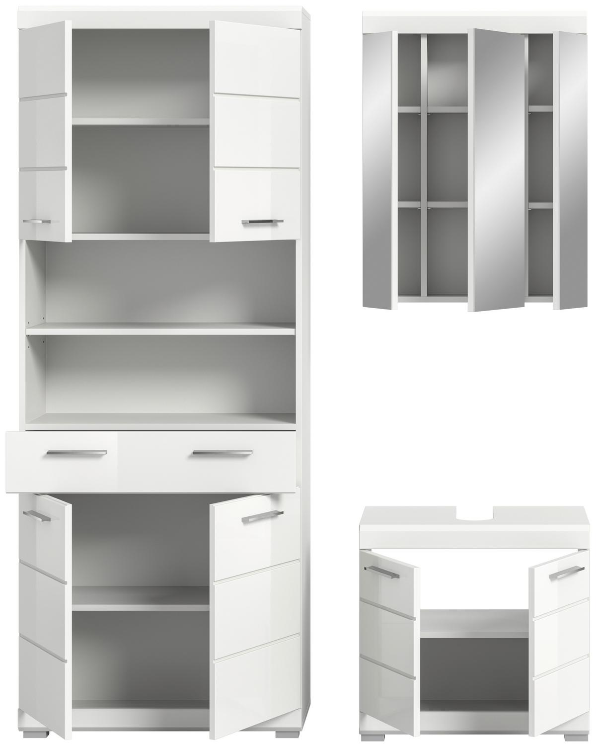 Badezimmer Scout Weiß B: 134 Cm - Weiß Hochglanz/Silberfarben, MODERN, Holzwerkstoff (134cm) - MID.YOU