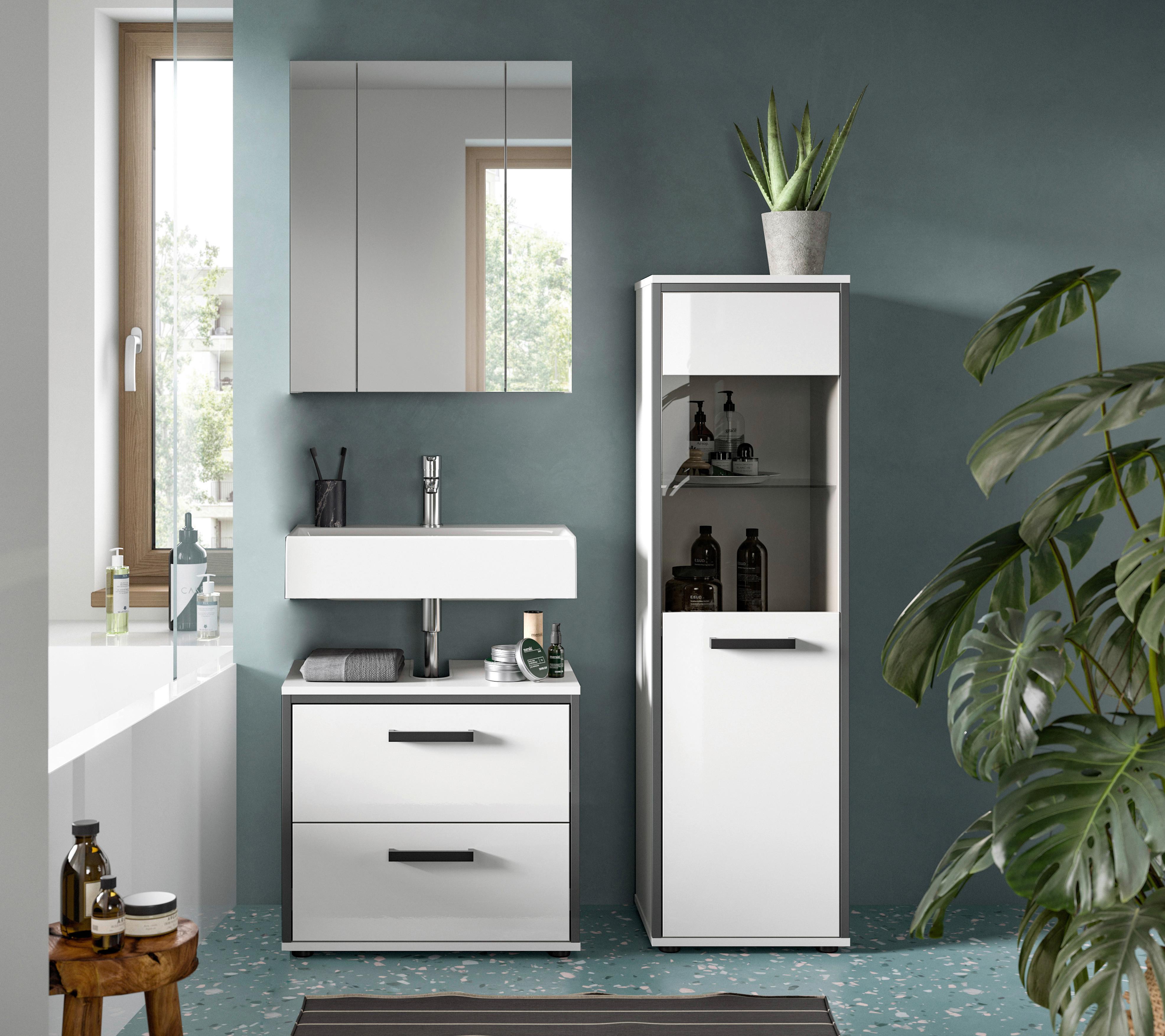 Badezimmer Kojak Schwarz/weiß K: 100 Cm - Weiß Hochglanz/Schwarz, MODERN, Holzwerkstoff (100cm) - MID.YOU