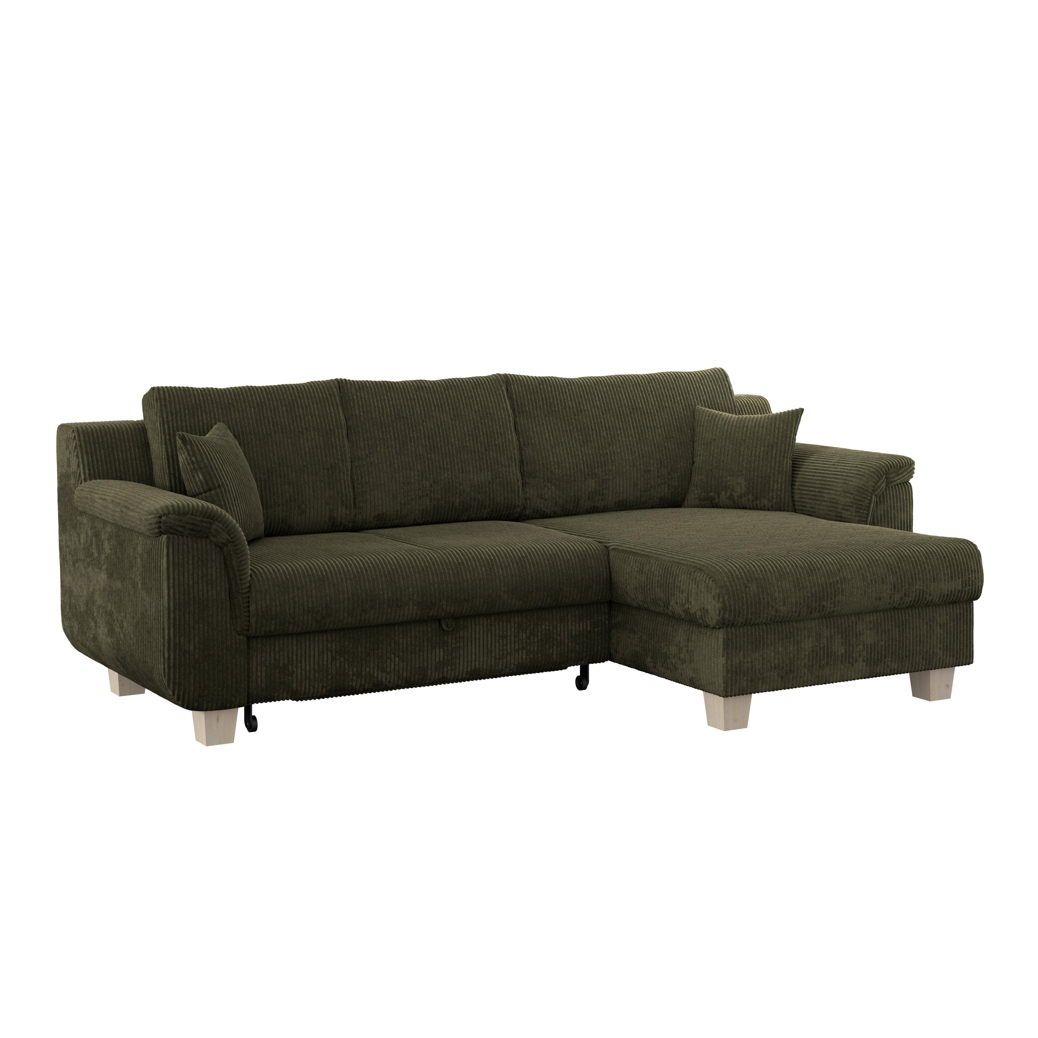 Rohová sedačkla ALEX, zelený manšestr - zelená/přírodní barvy, Moderní, textil/plast (246/88/156cm)