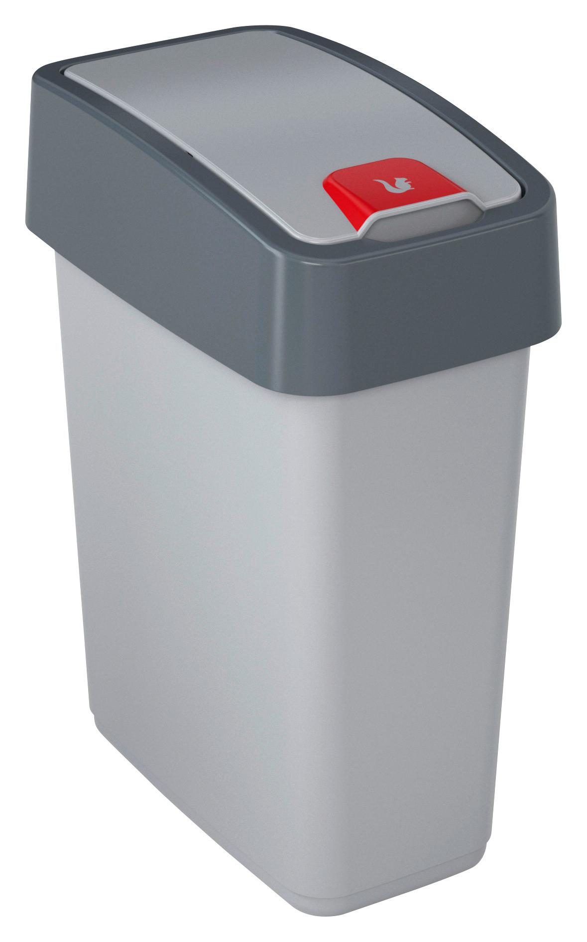 Mülleimer Magne + Deckel 10 L Kunststoff Silber/grau - Silberfarben, KONVENTIONELL, Kunststoff (29,5/18/36,5cm)