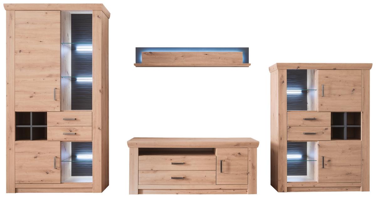 Wohnkombination 4-Tlg. Meran Anthrazit/Eichefarben - Eichefarben/Anthrazit, Design, Glas/Holzwerkstoff (371/211/55cm) - Livetastic