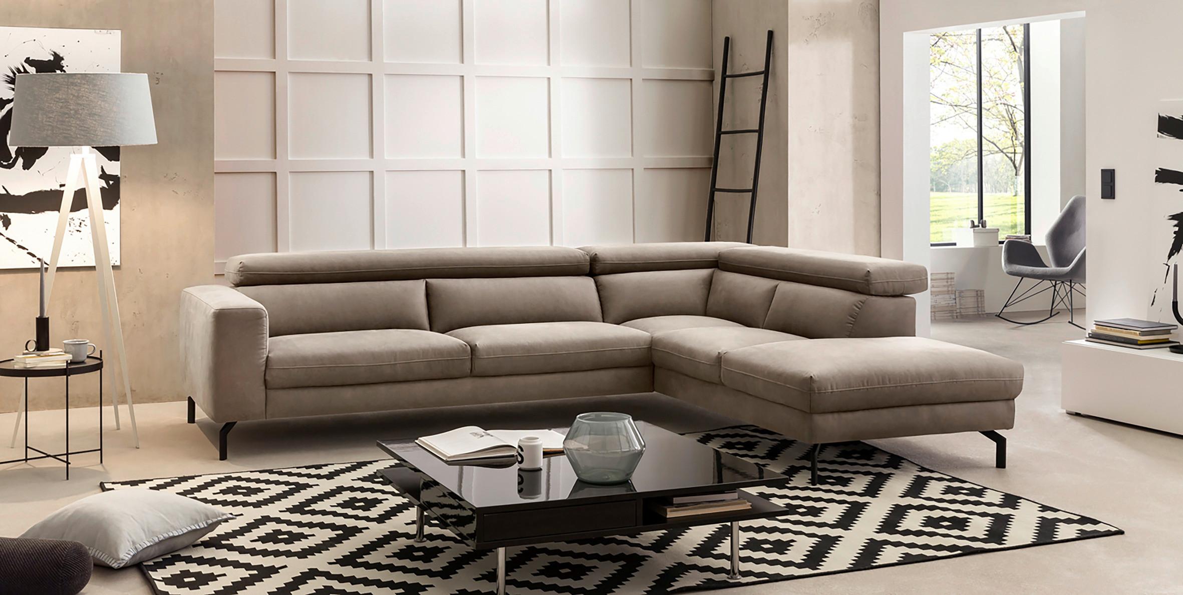 Ecksofa California Beige 305x233 Cm - Beige/Schwarz, MODERN, Textil (305/233cm) - Trendmanufaktur