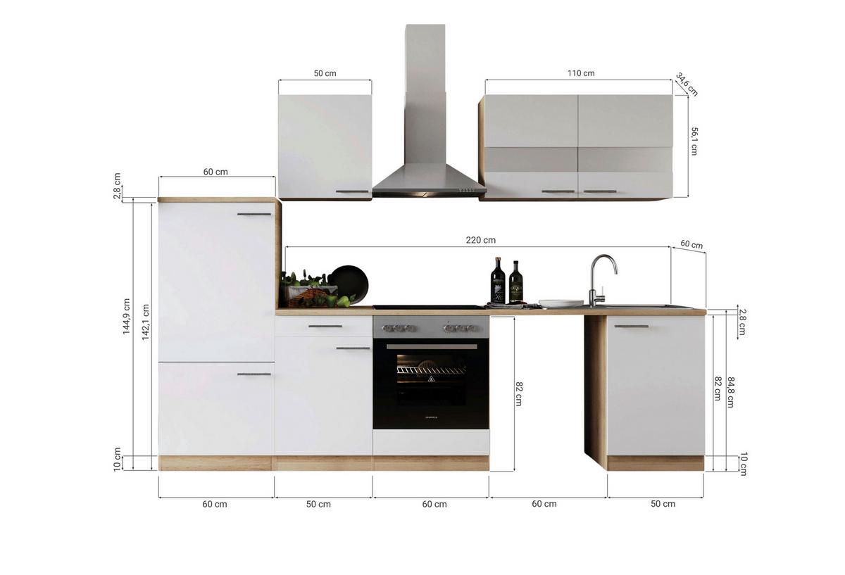 Küchenblock Merle Grau B: 280 cm - Eichefarben/Grau, Basics, Glas/Holzwerkstoff (280cm) - Respekta
