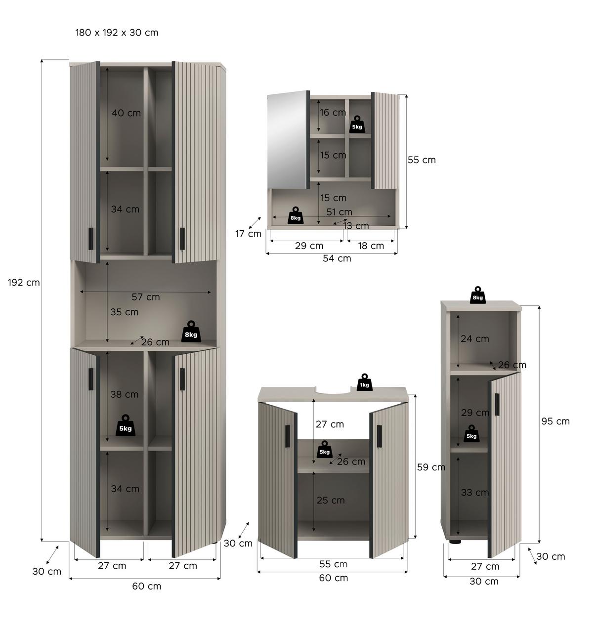 BADEZIMMER Mone Kaschmir B: 150cm - Kaschmir/Schwarz, Trend, Glas/Holzwerkstoff (150cm) - MID.YOU