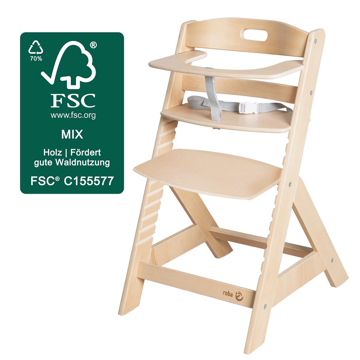 Hochstuhl höhenverstellbar natur lackiert - Naturfarben, MODERN, Holzwerkstoff/Textil (44,5/80/54cm) - Roba